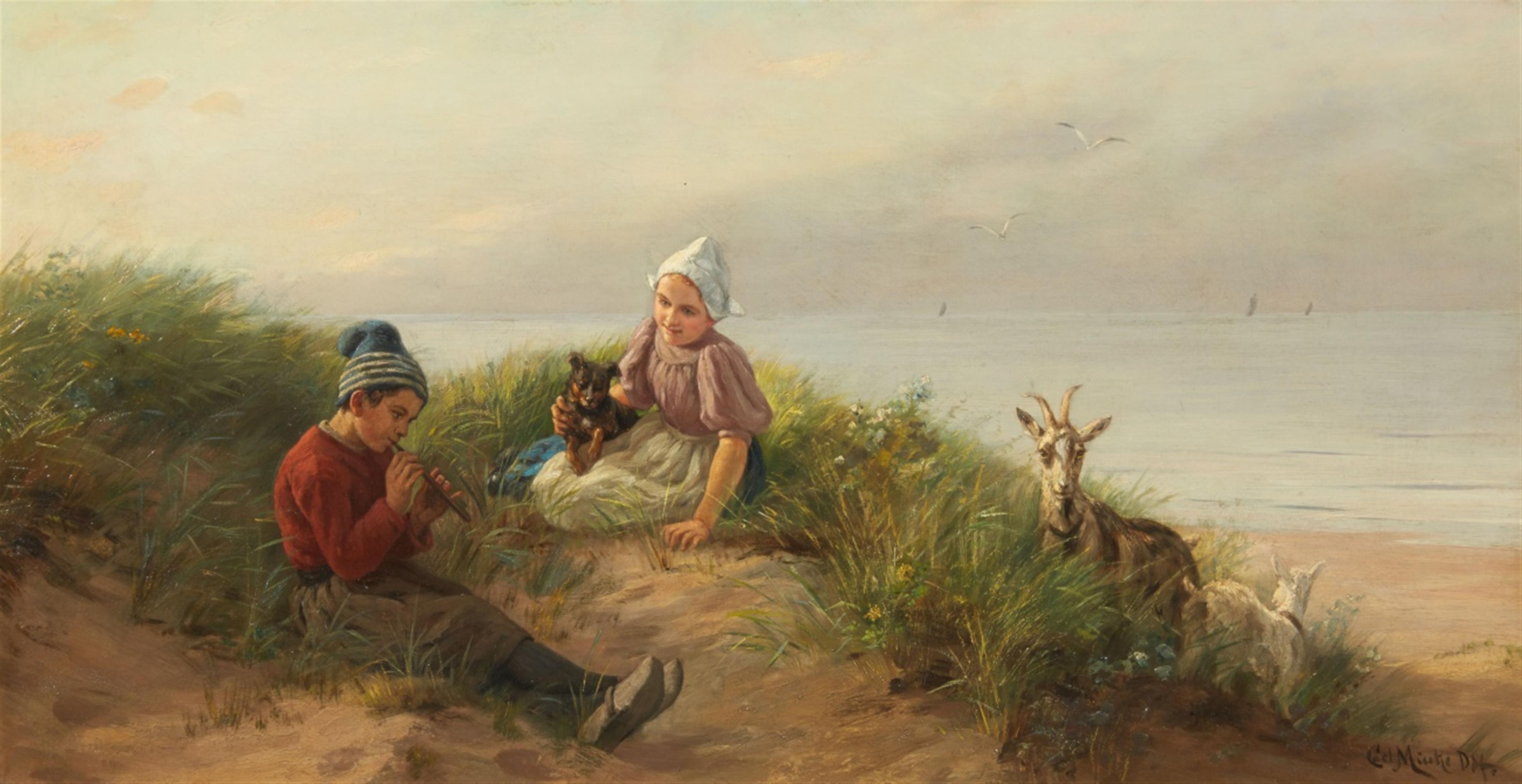 Carl Emil Mücke - Children Playing on the Beach with a Dog and Goats - image-1