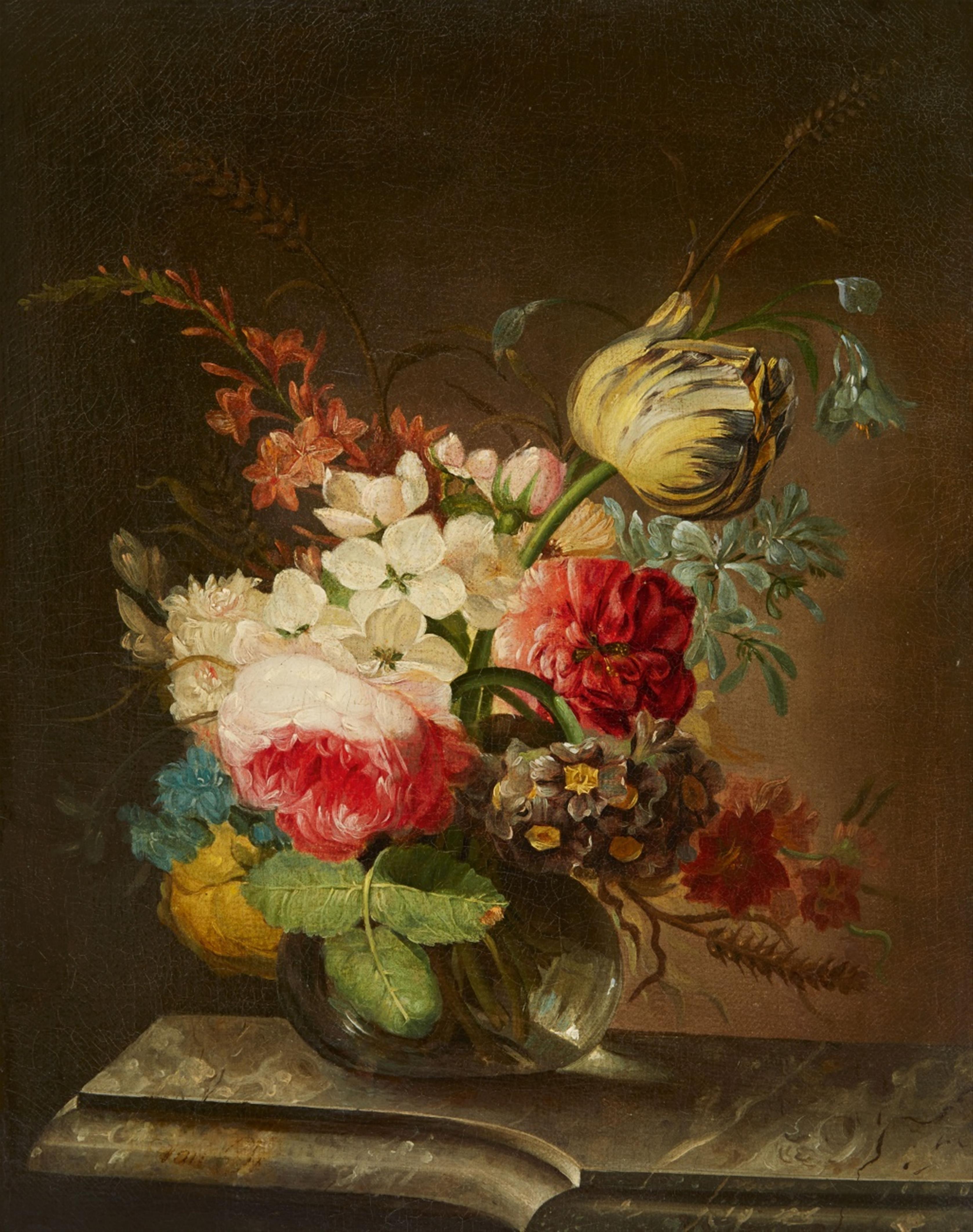 Maria Margaretha van Os - Blumen in einer Glasvase auf einer Marmorplatte - image-1
