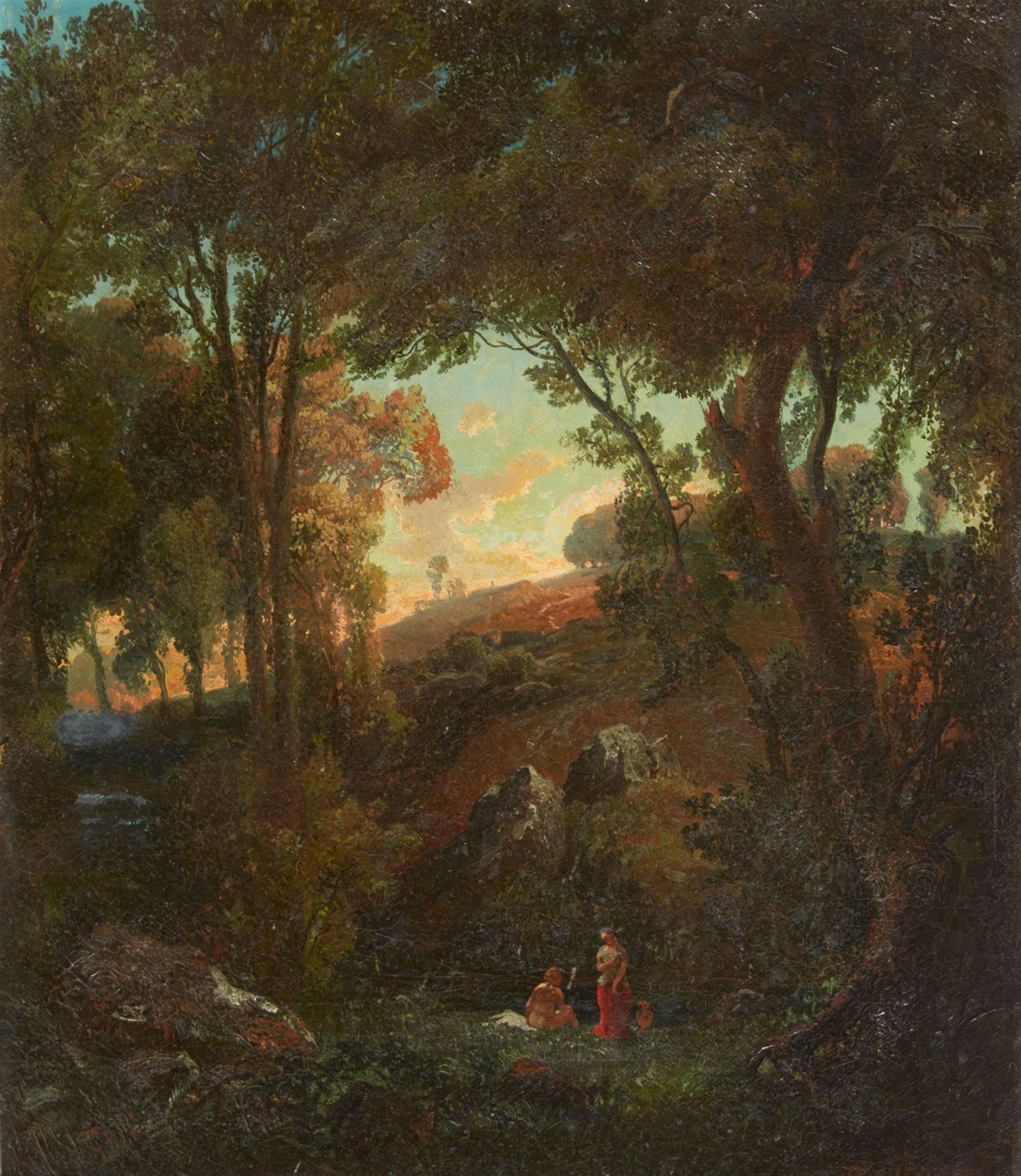 August von Wille - Forest Landscape with Bathers - image-1