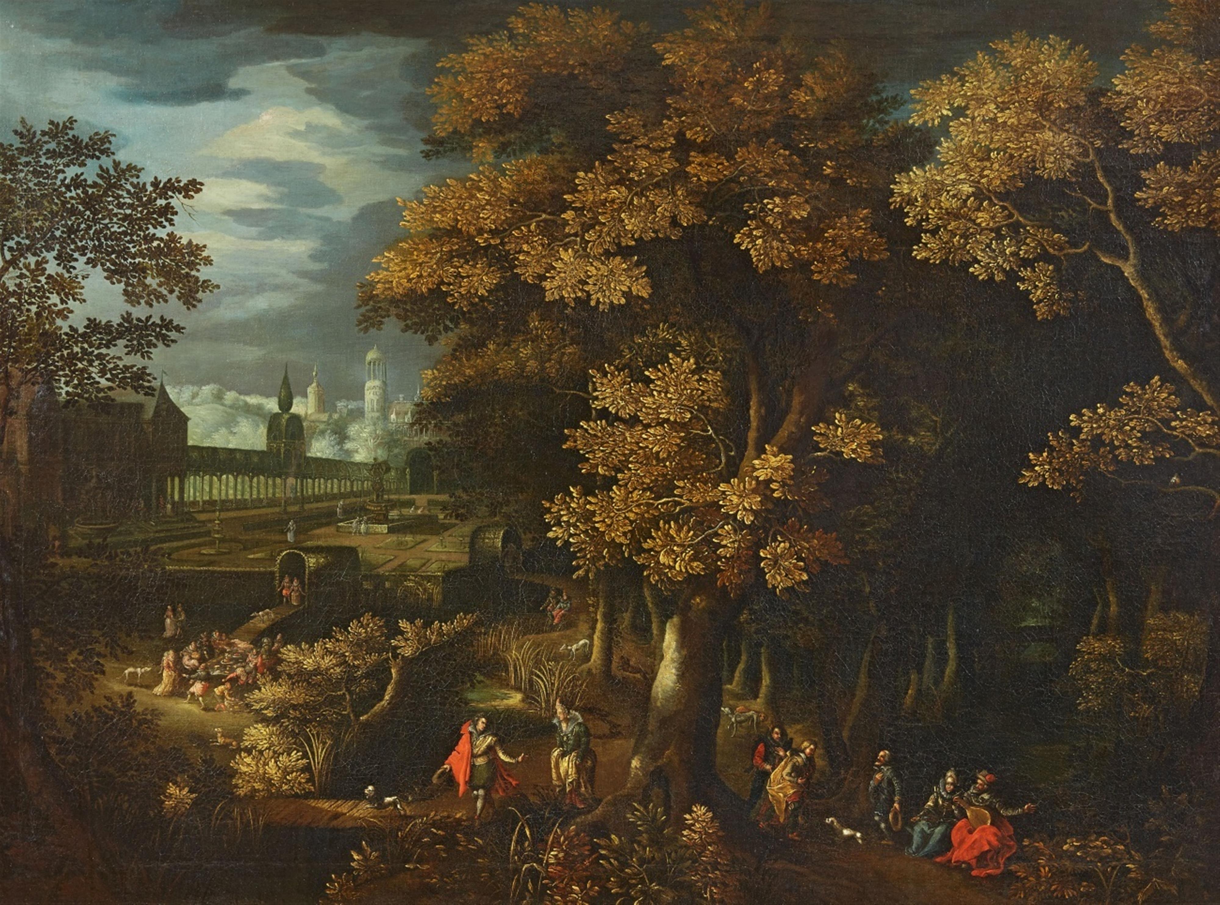 Flemish School 17th century - A Park Landscape with Courtly Figures - image-1
