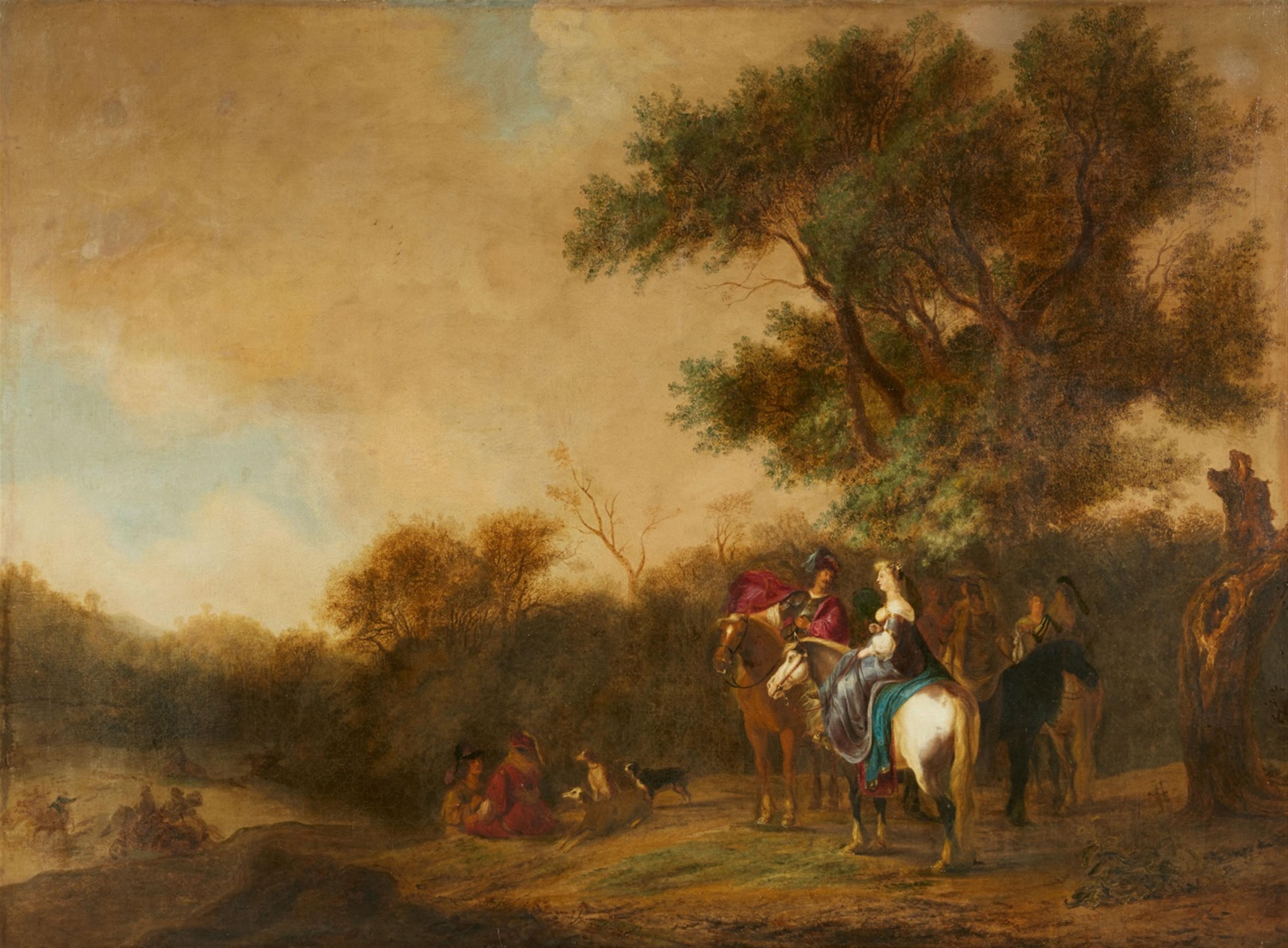 Gerrit Claesz. Bleker, attributed to - A Wooded Landscape with a Hunting Party - image-1