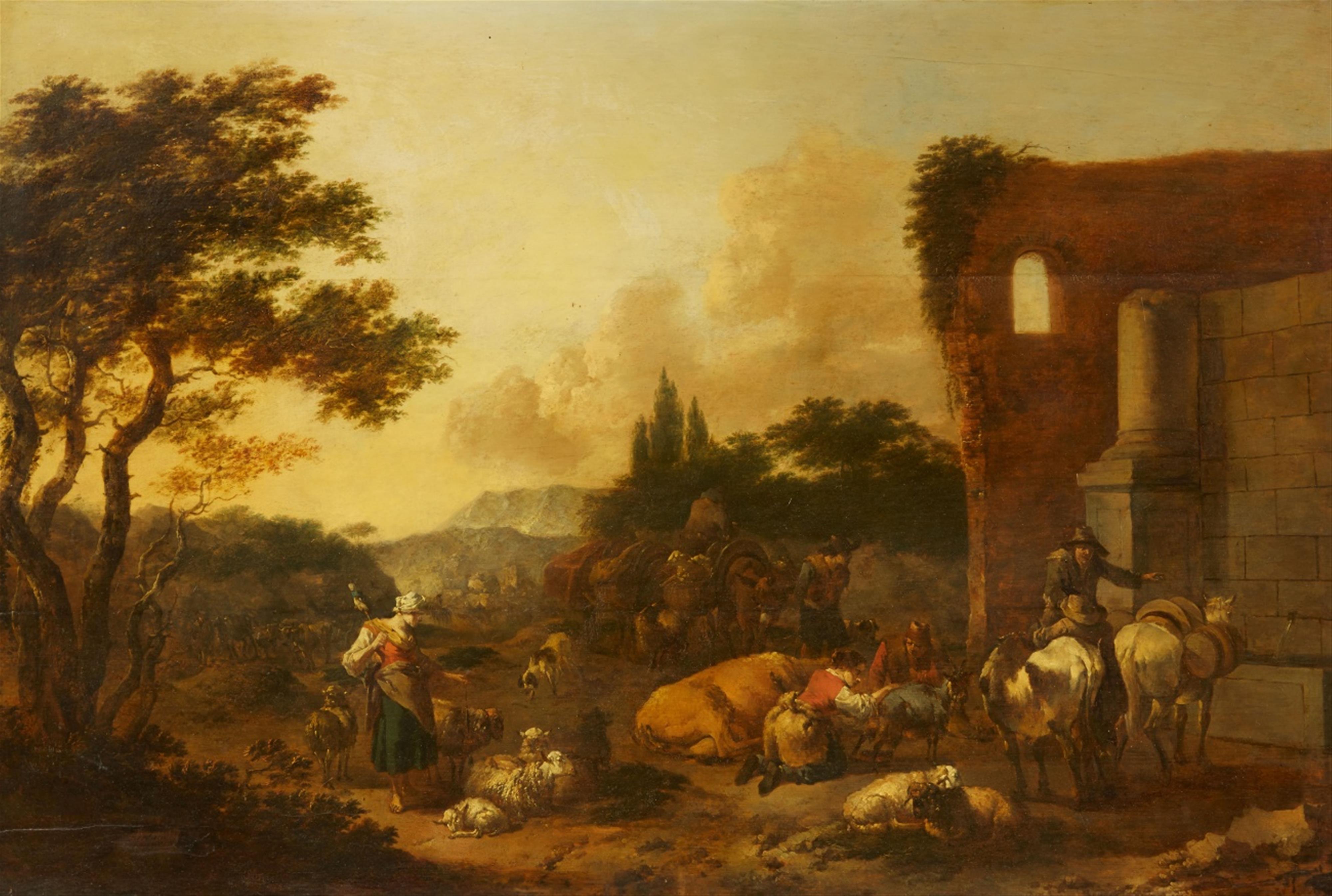 Jan Frans Soolmaker, circle of - An Italianate Landscape with Shepherds and Cattle - image-1