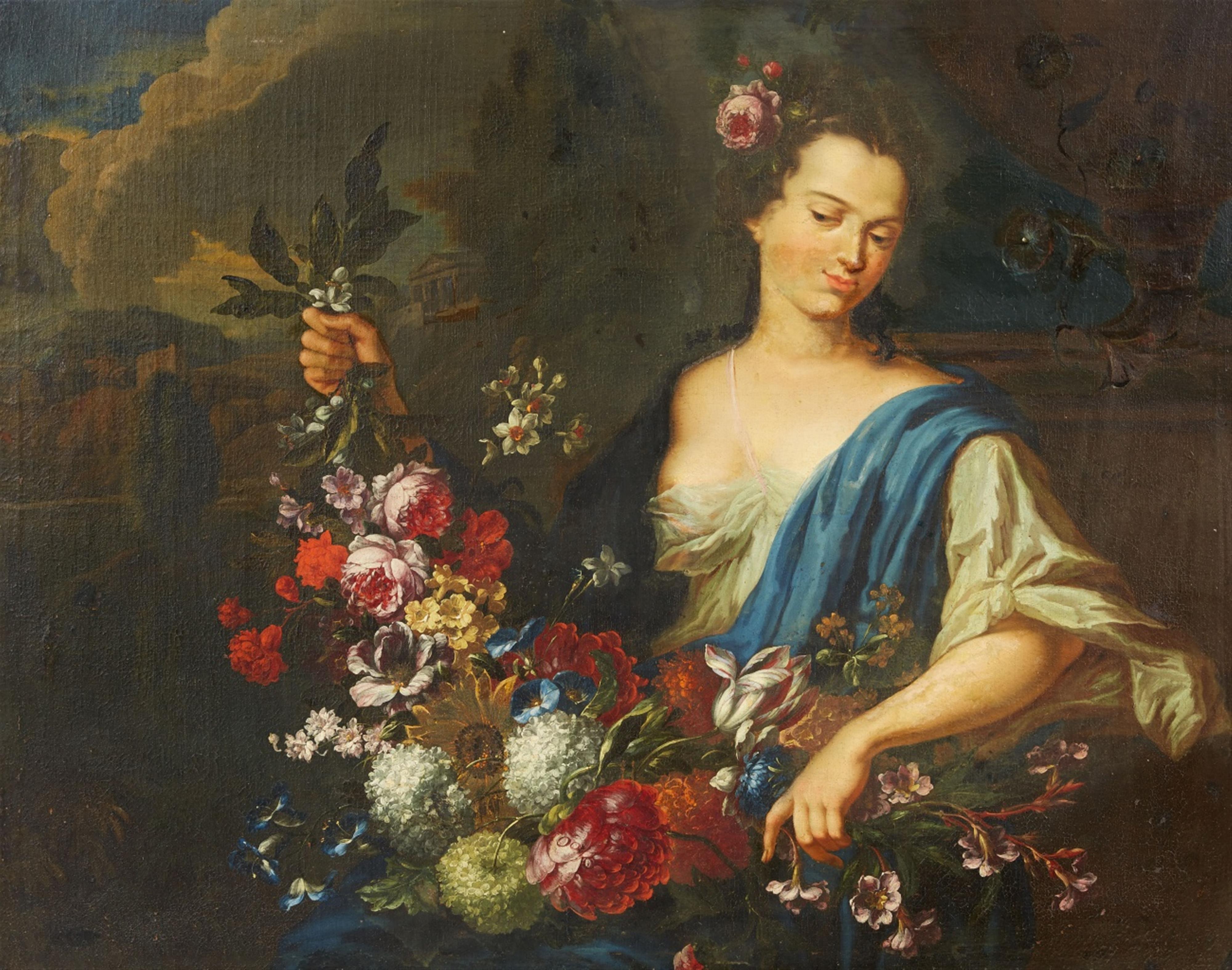 Augustin Terwesten the Elder - A Young Woman with a Garland (Flora?) - image-1
