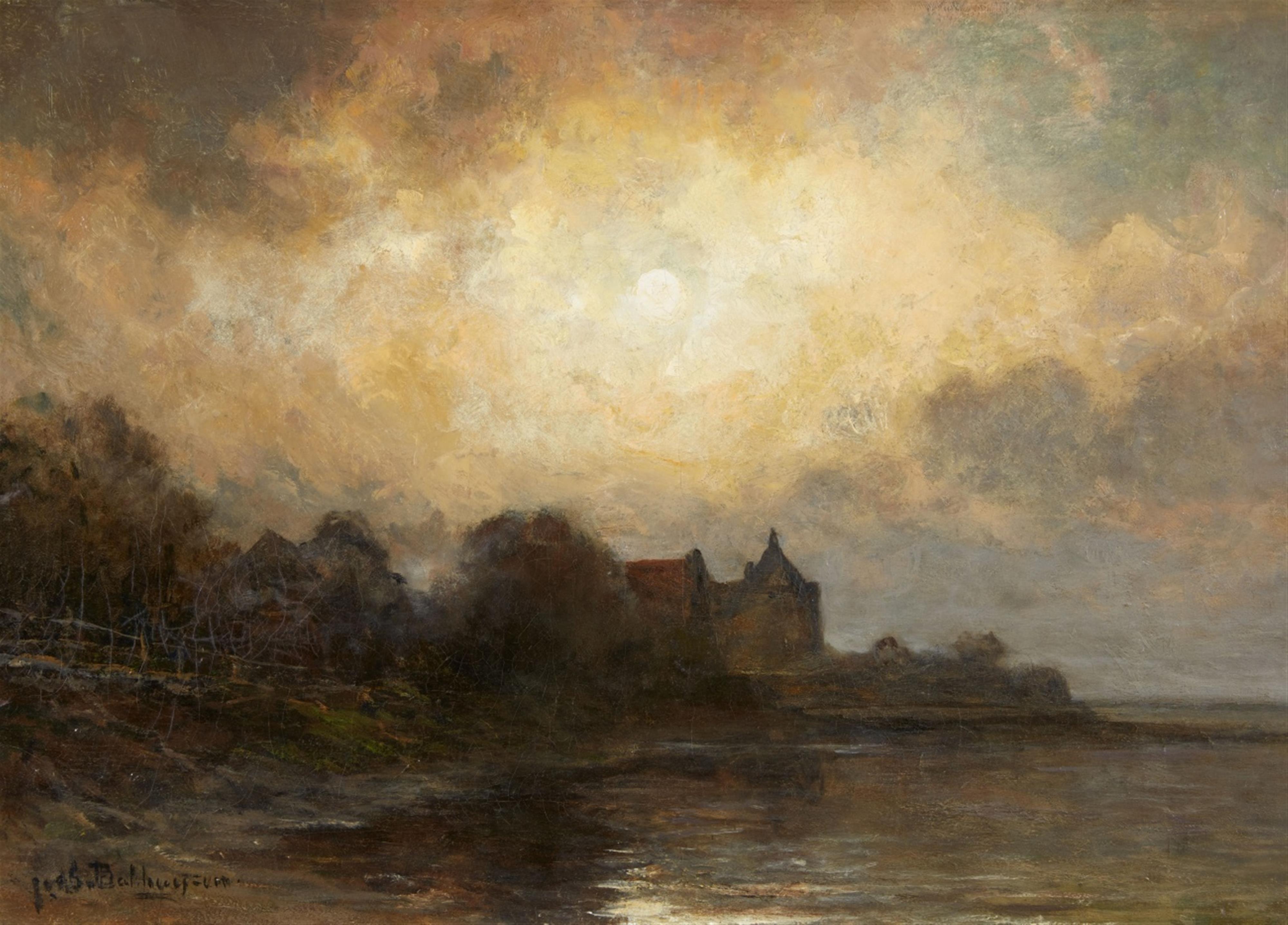 Julius Jacobus van de Sande Bakhuijzen - Coastal Landscape in the Moonlight - image-1