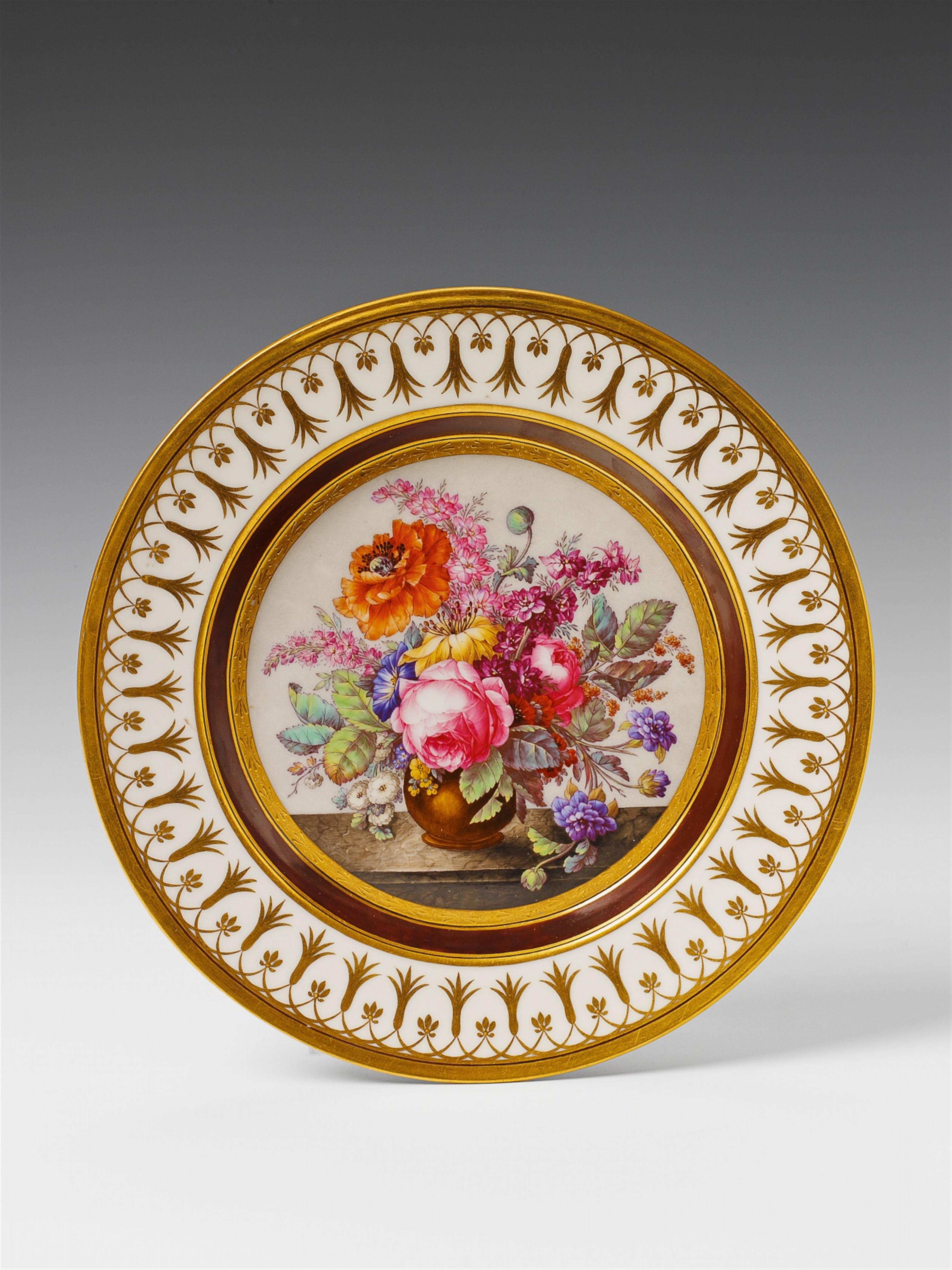 A signed Berlin KPM porcelain plate with floral still life decor. - image-1