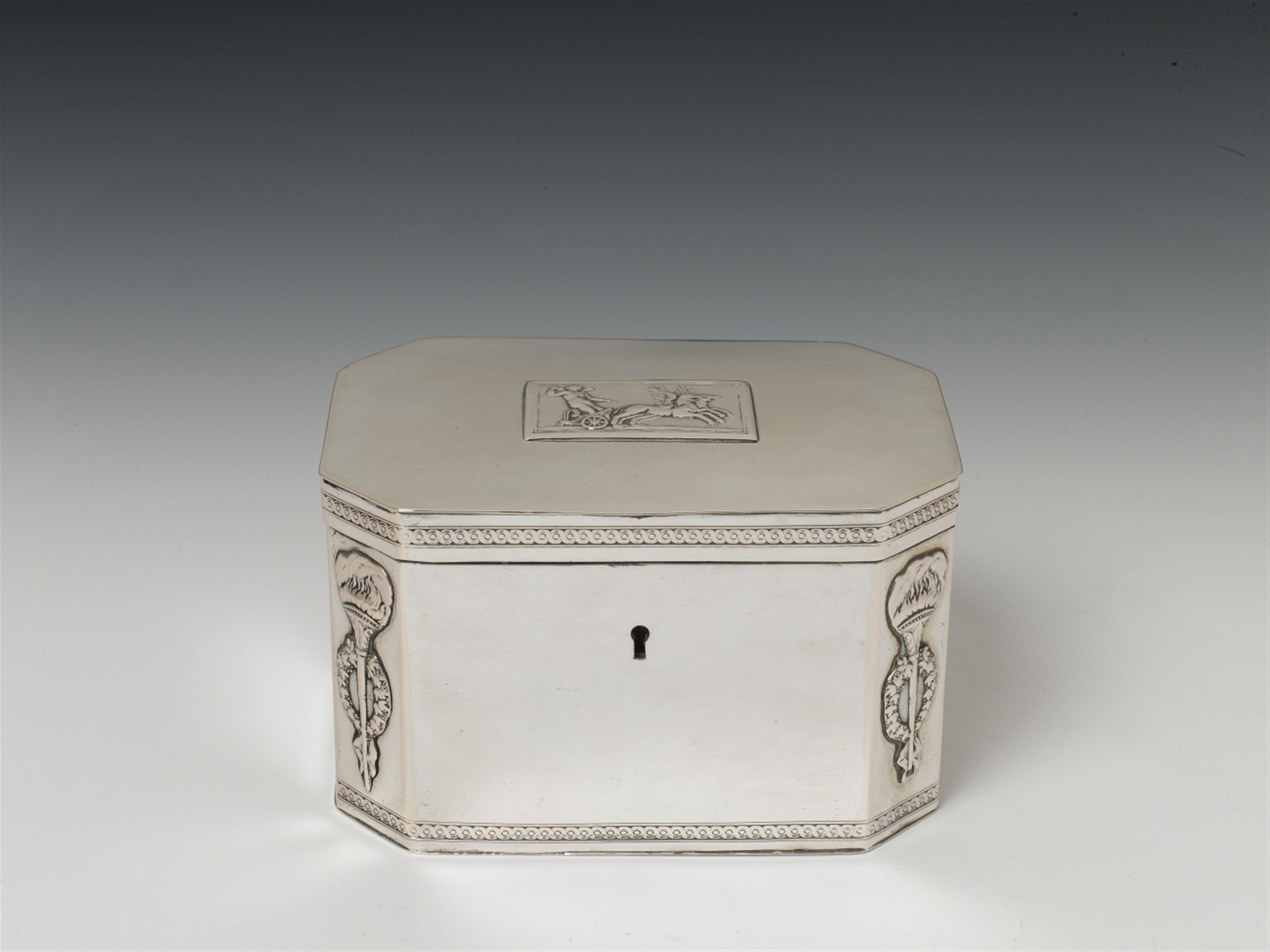 A Berlin silver neoclassical sugar box. With original lock, the key lost. Marks of Jean Frédéric Godet, ca. 1820. - image-1
