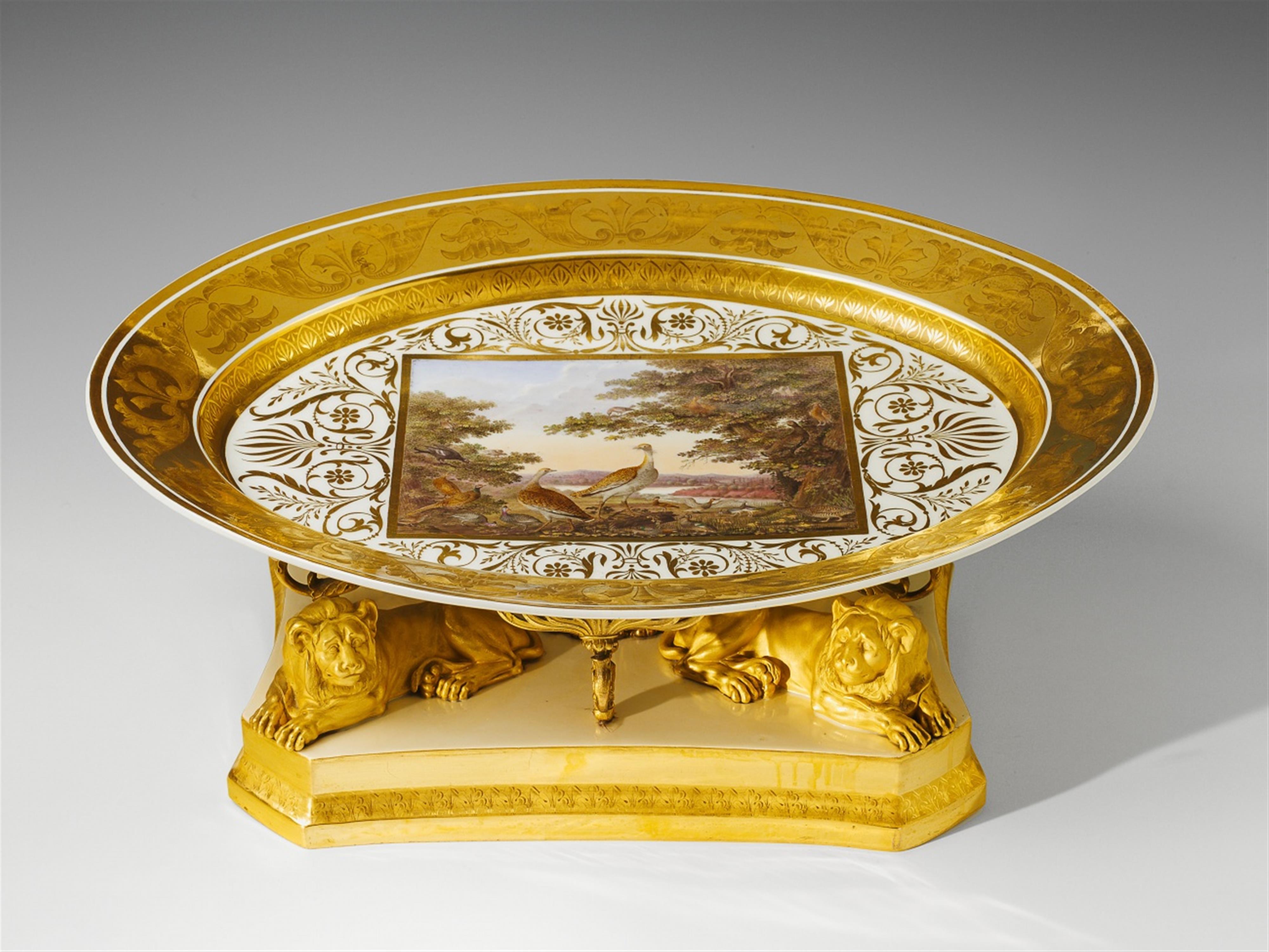 A pair of Berlin KPM neoclassical ormolu mounted porcelain table centrepieces. - image-2