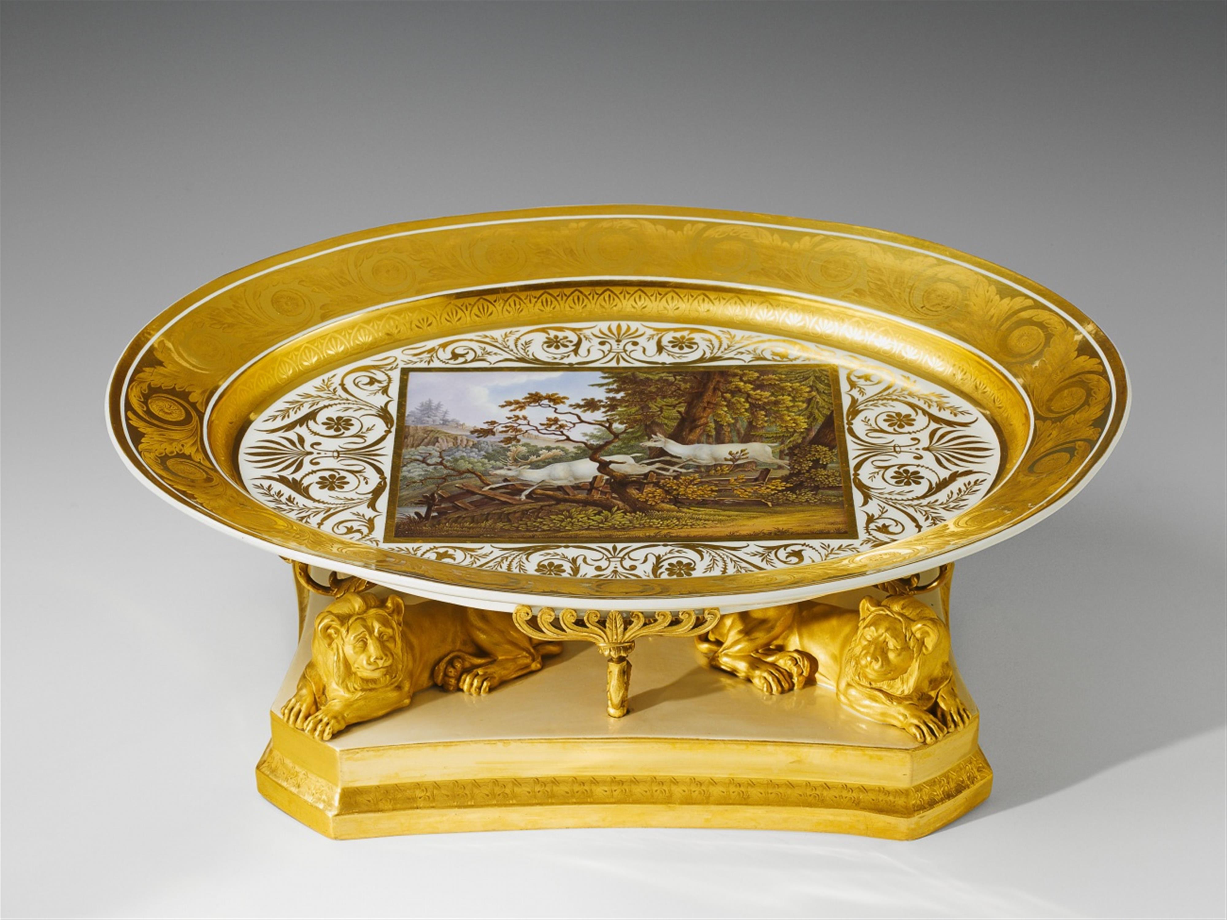 A pair of Berlin KPM neoclassical ormolu mounted porcelain table centrepieces. - image-3