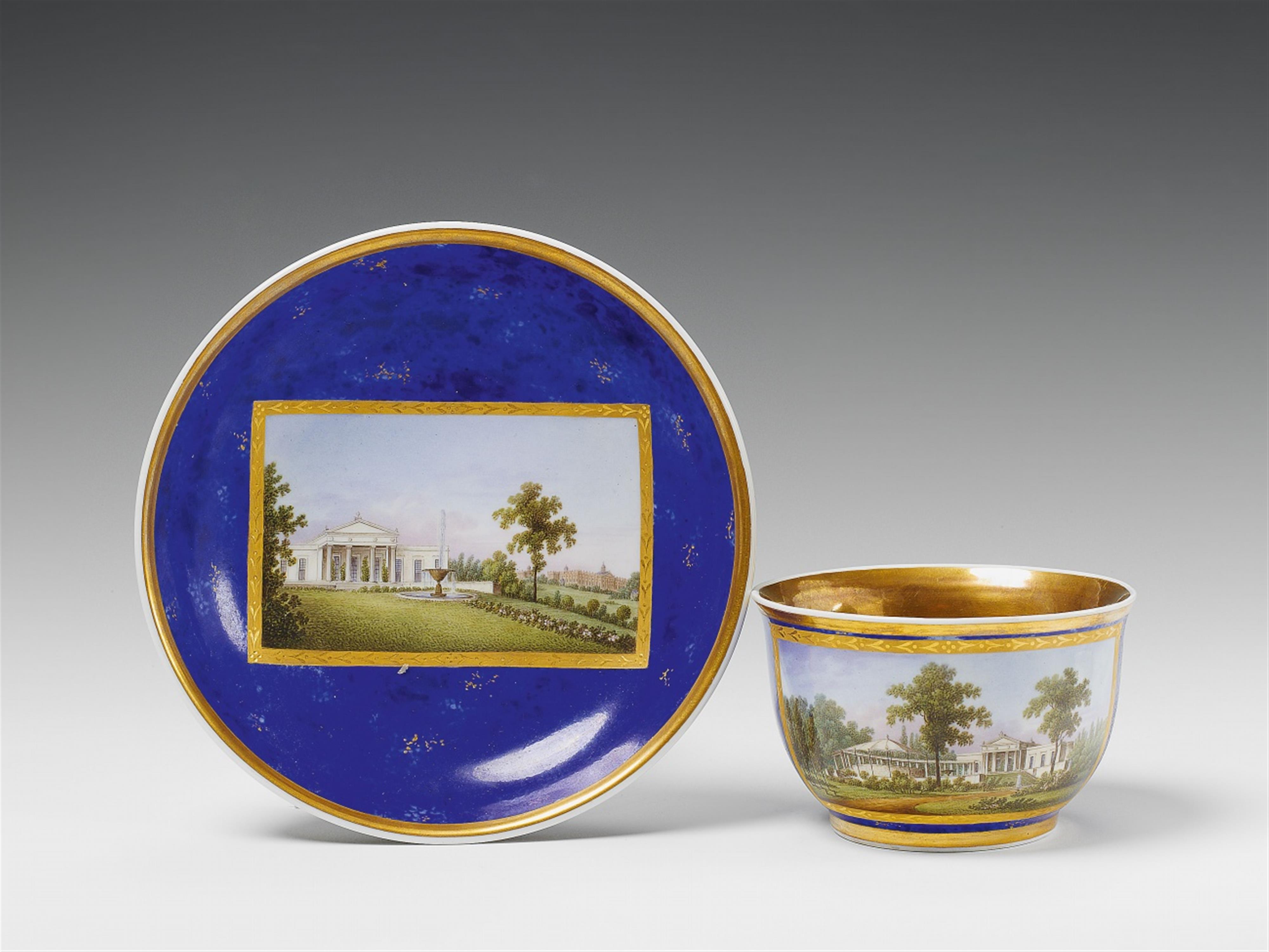 A large Berlin KPM porcelain cup and saucer with views of Charlottenhof. - image-1