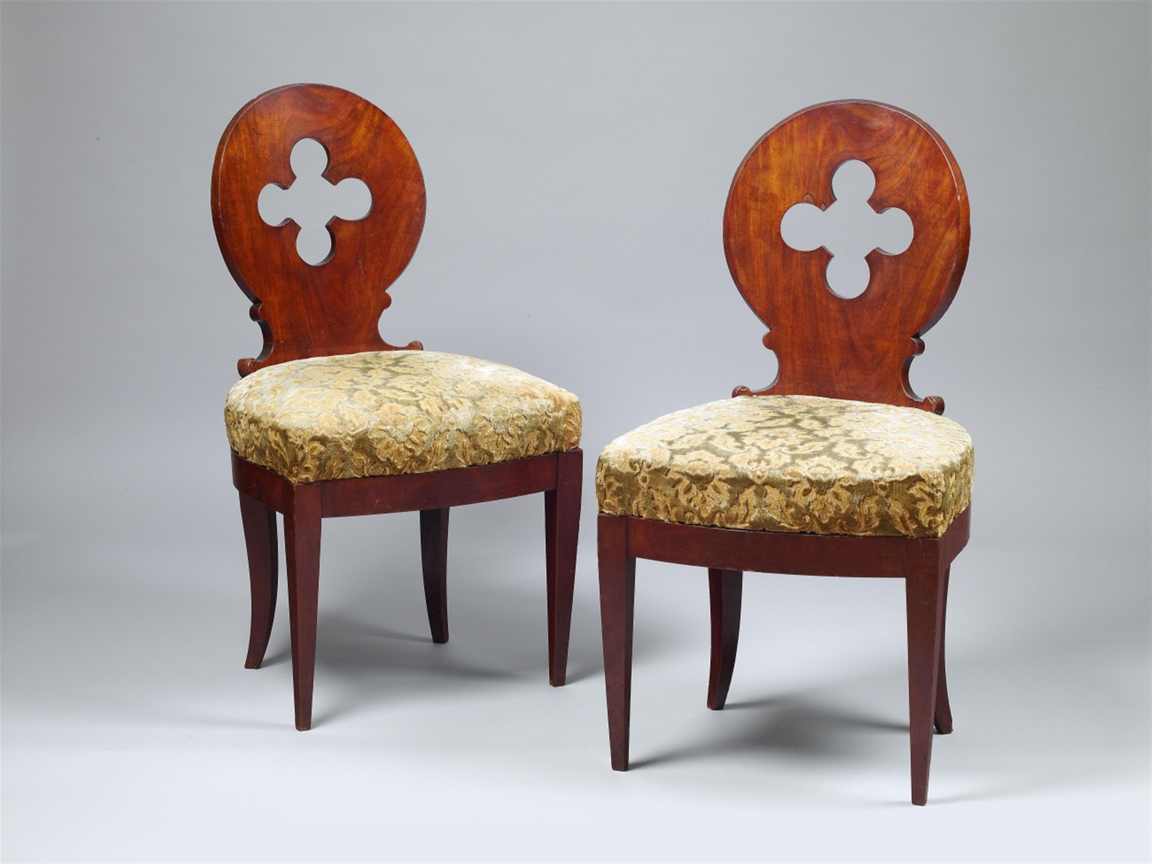 A pair of burr walnut veneer Gothic Revival chairs. - image-1