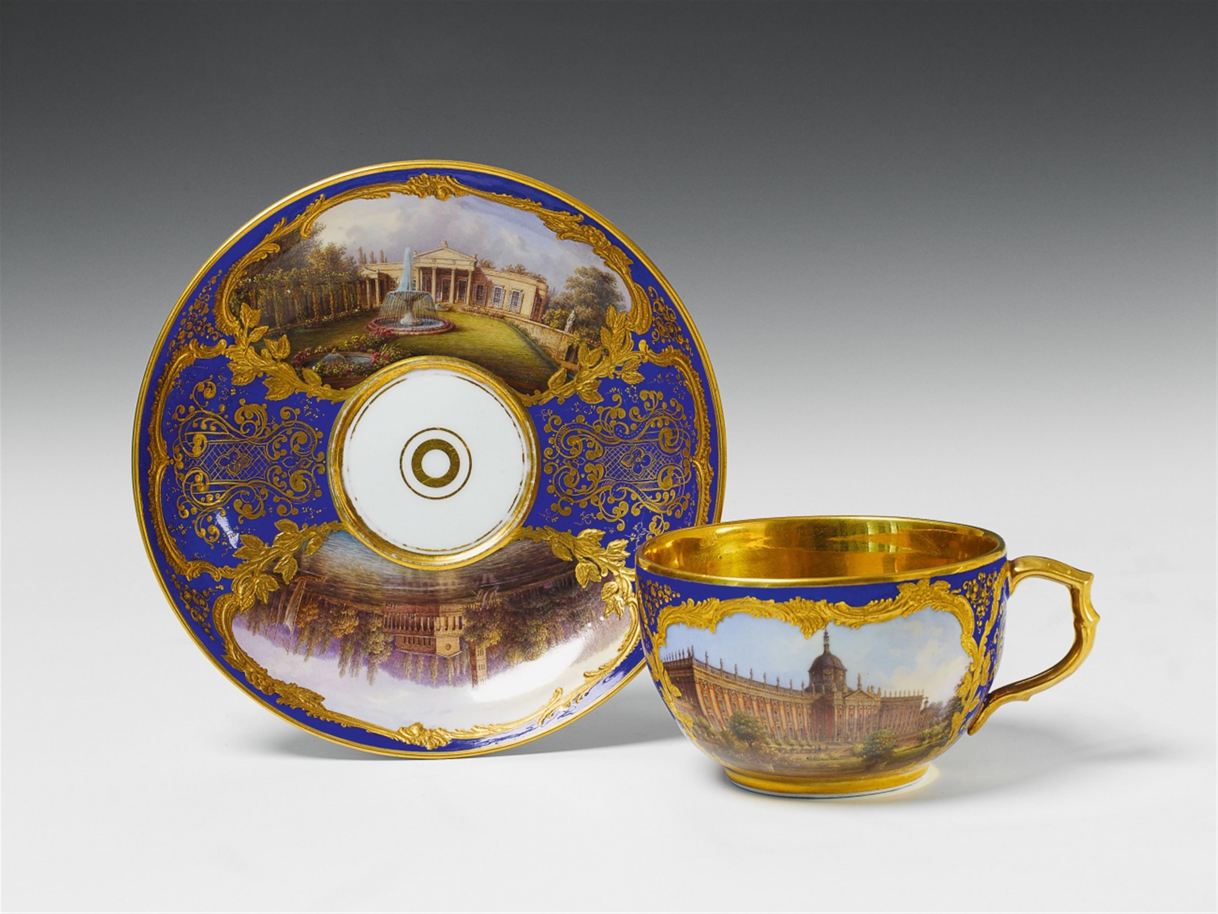 A large Berlin KPM porcelain cup and saucer with views of Potsdam. - image-1