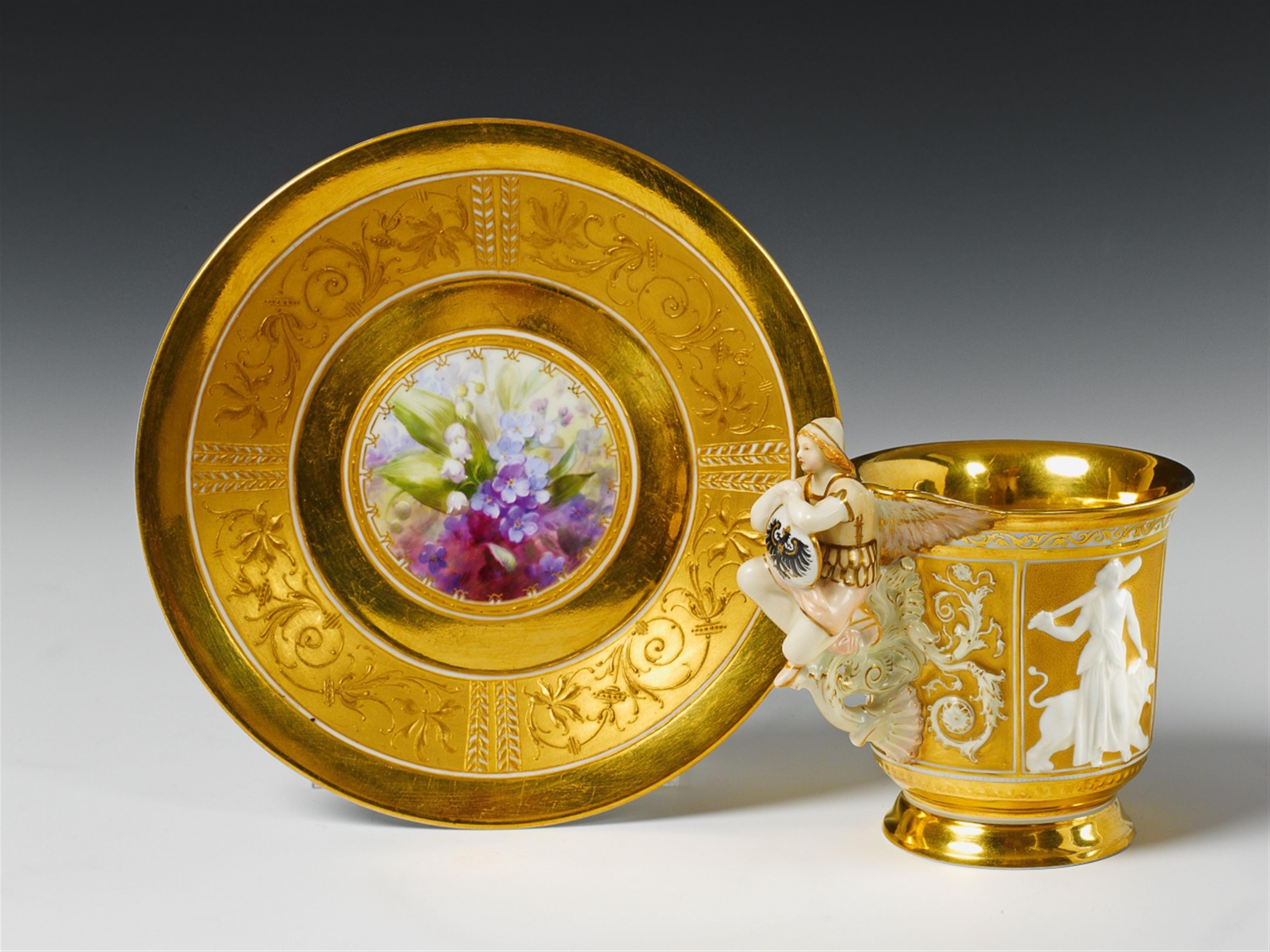 A Berlin KPM porcelain cup and saucer with a depiction of the Potsdam Ruinenberg. - image-2