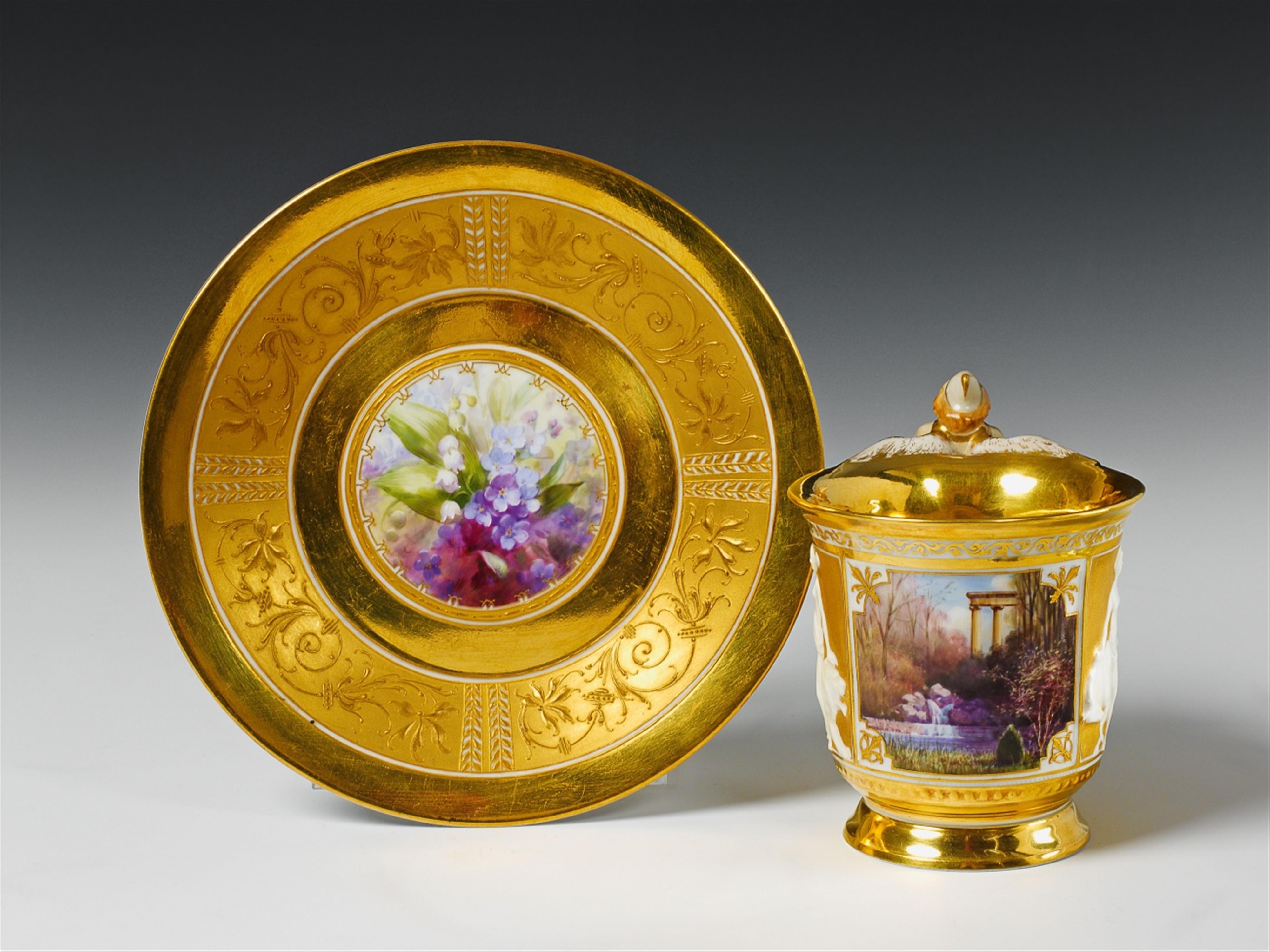 A Berlin KPM porcelain cup and saucer with a depiction of the Potsdam Ruinenberg. - image-1