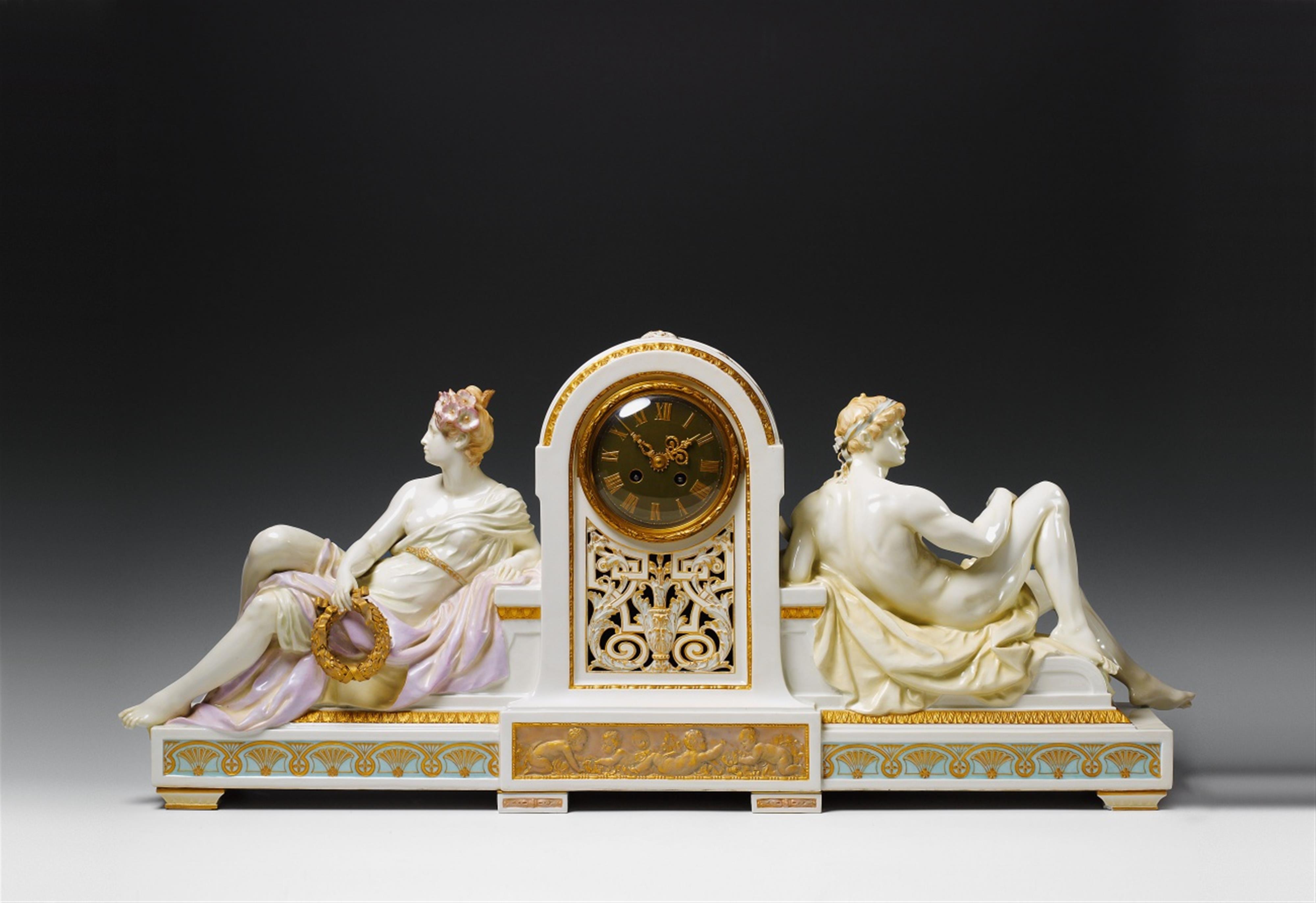 A large Berlin KPM porcelain mantle clock. - image-1