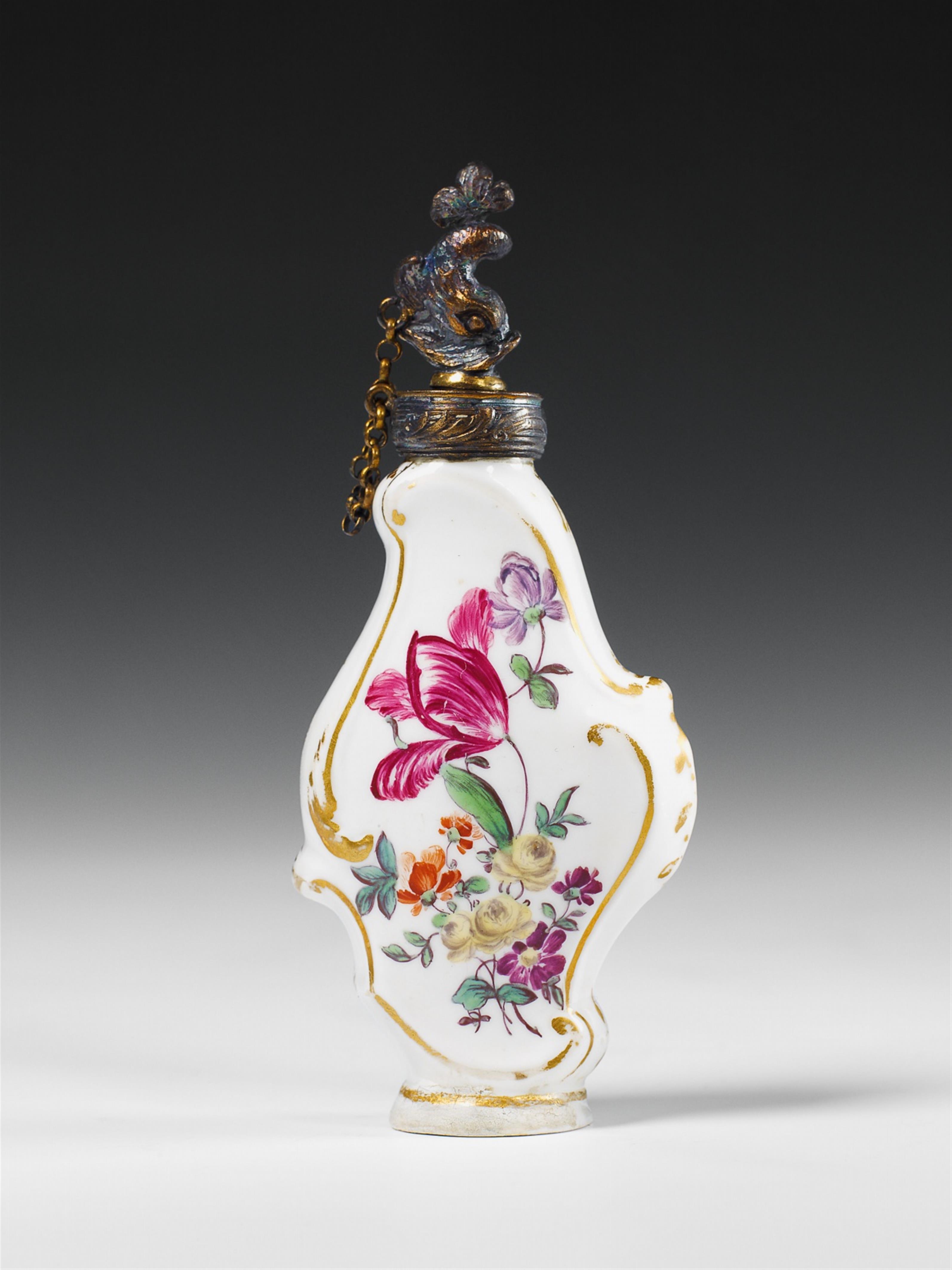 A Wegely bronze-mounted porcelain rocaille form flask. - image-1