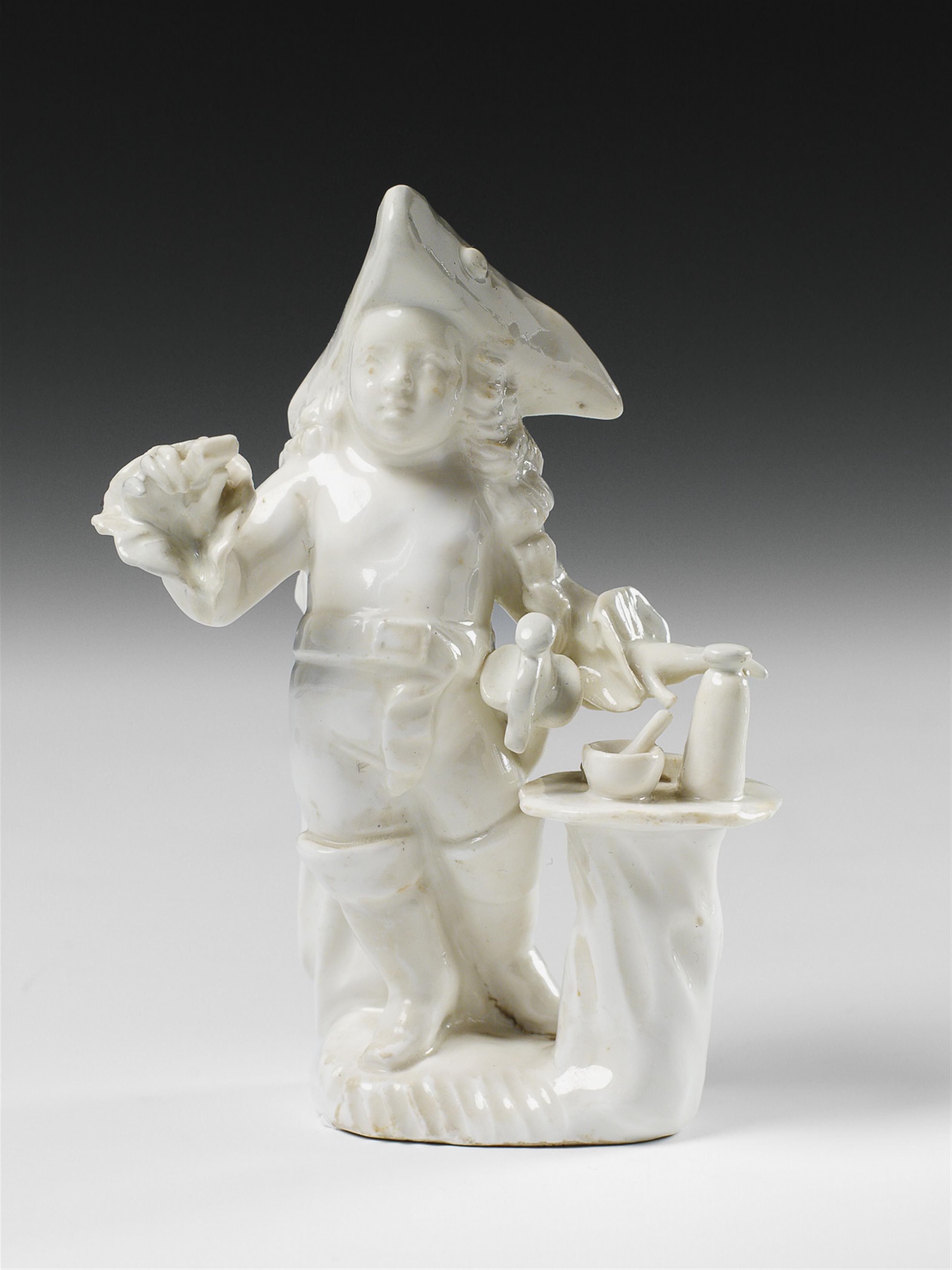 A Wegely white porcelain figure of a putto as a doctor. - image-1