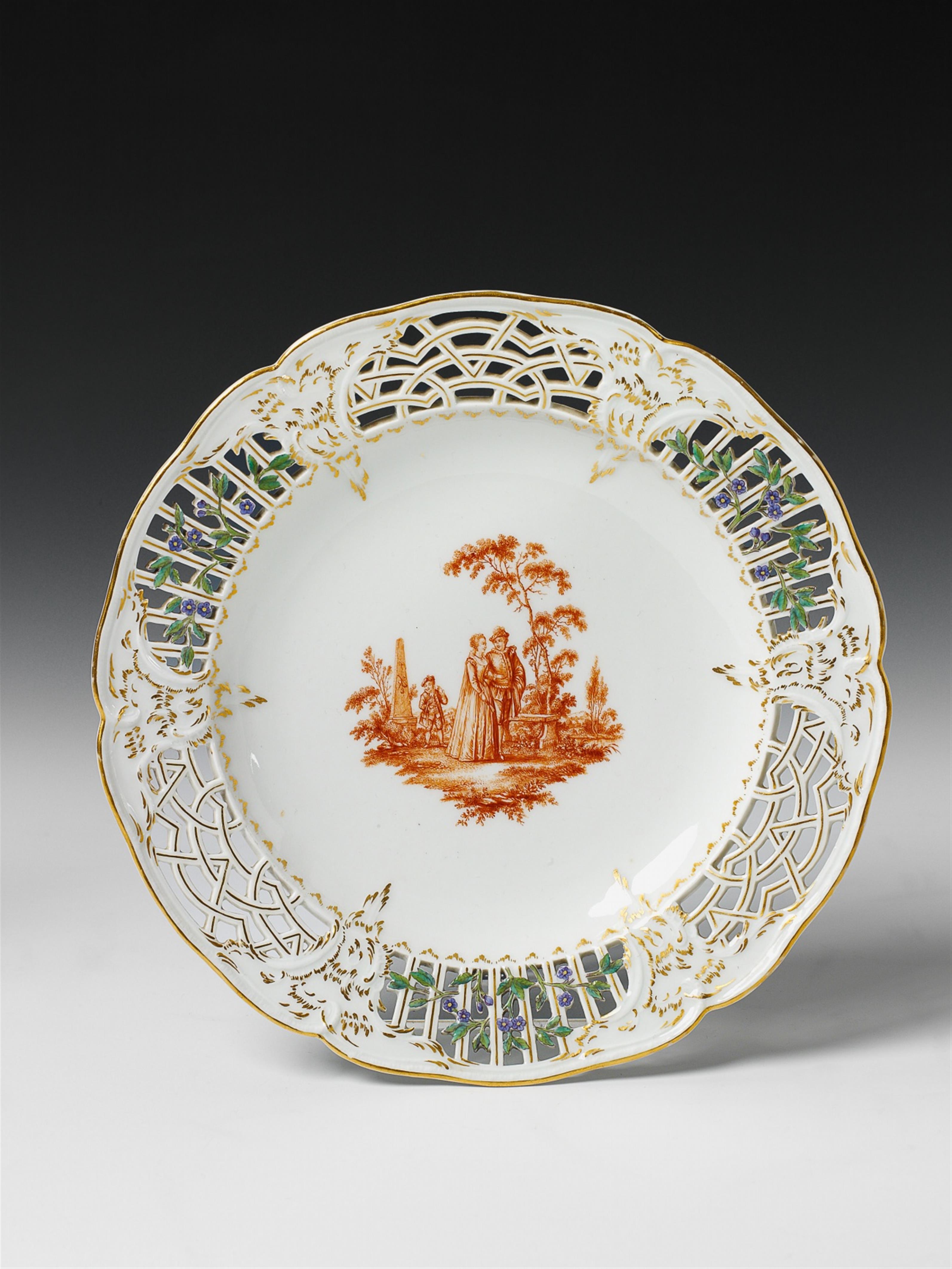 A Berlin KPM porcelain plate with decor after Watteau. - image-1