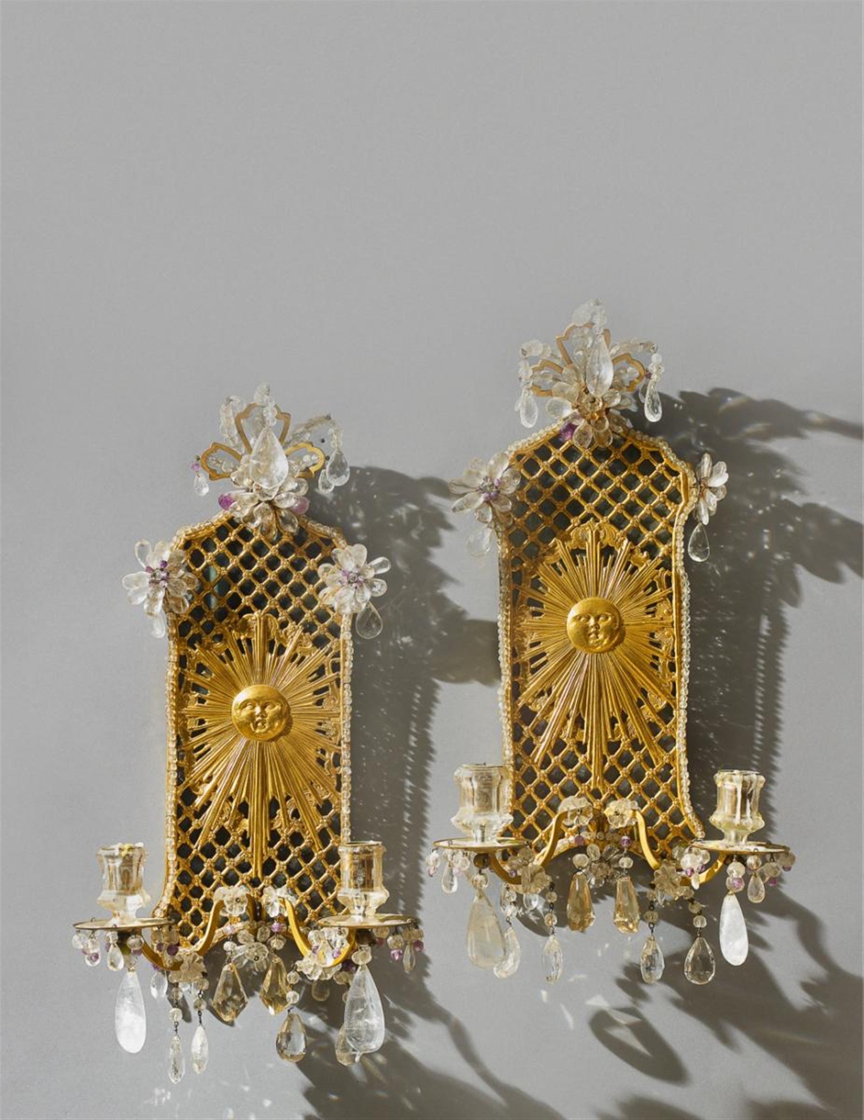 A pair of royal German fire-gilt bronze and crystal appliques. - image-1