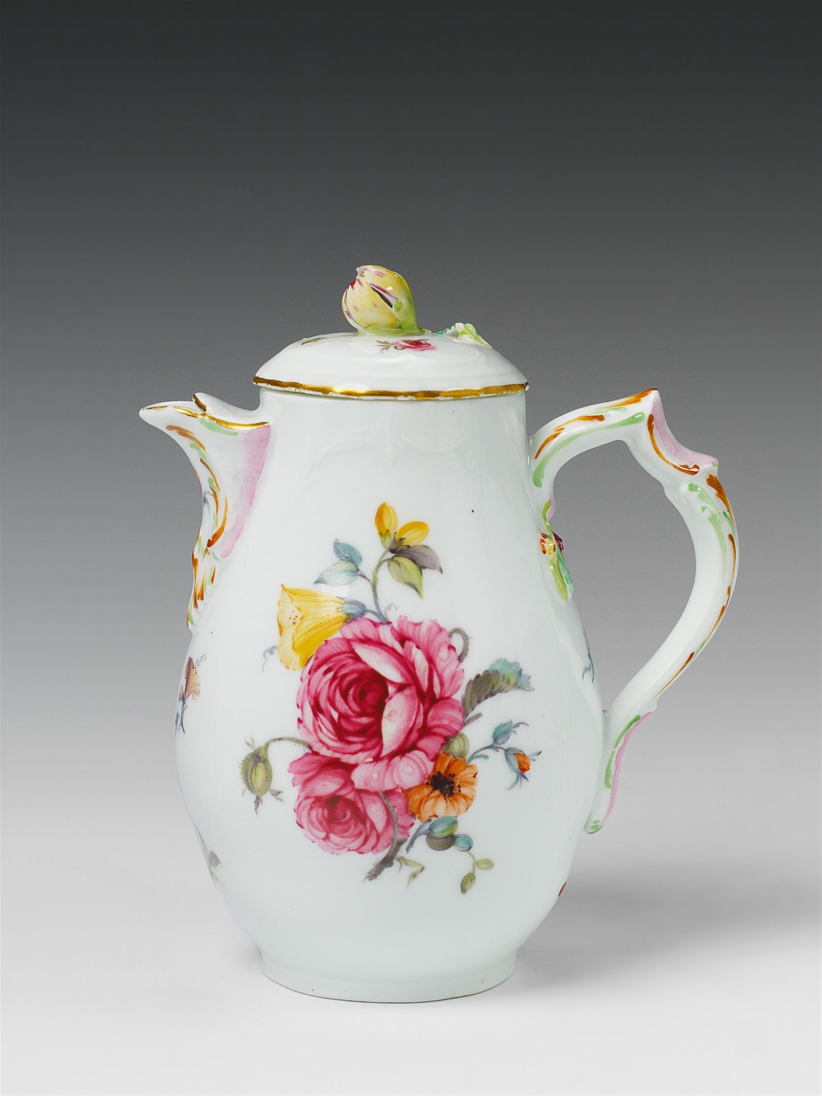 A small Berlin KPM porcelain jug with floral decor. - image-1