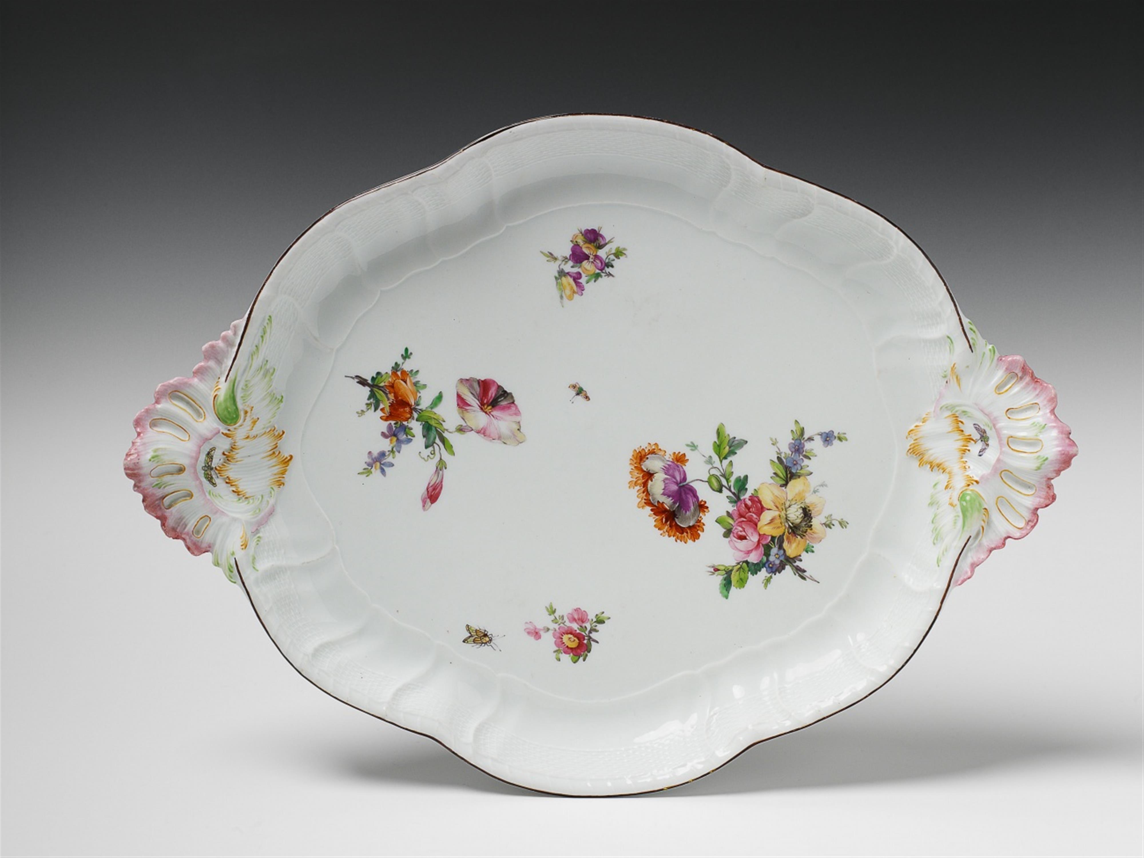 A Berlin KPM moulded porcelain tray with floral and insect decor. - image-1