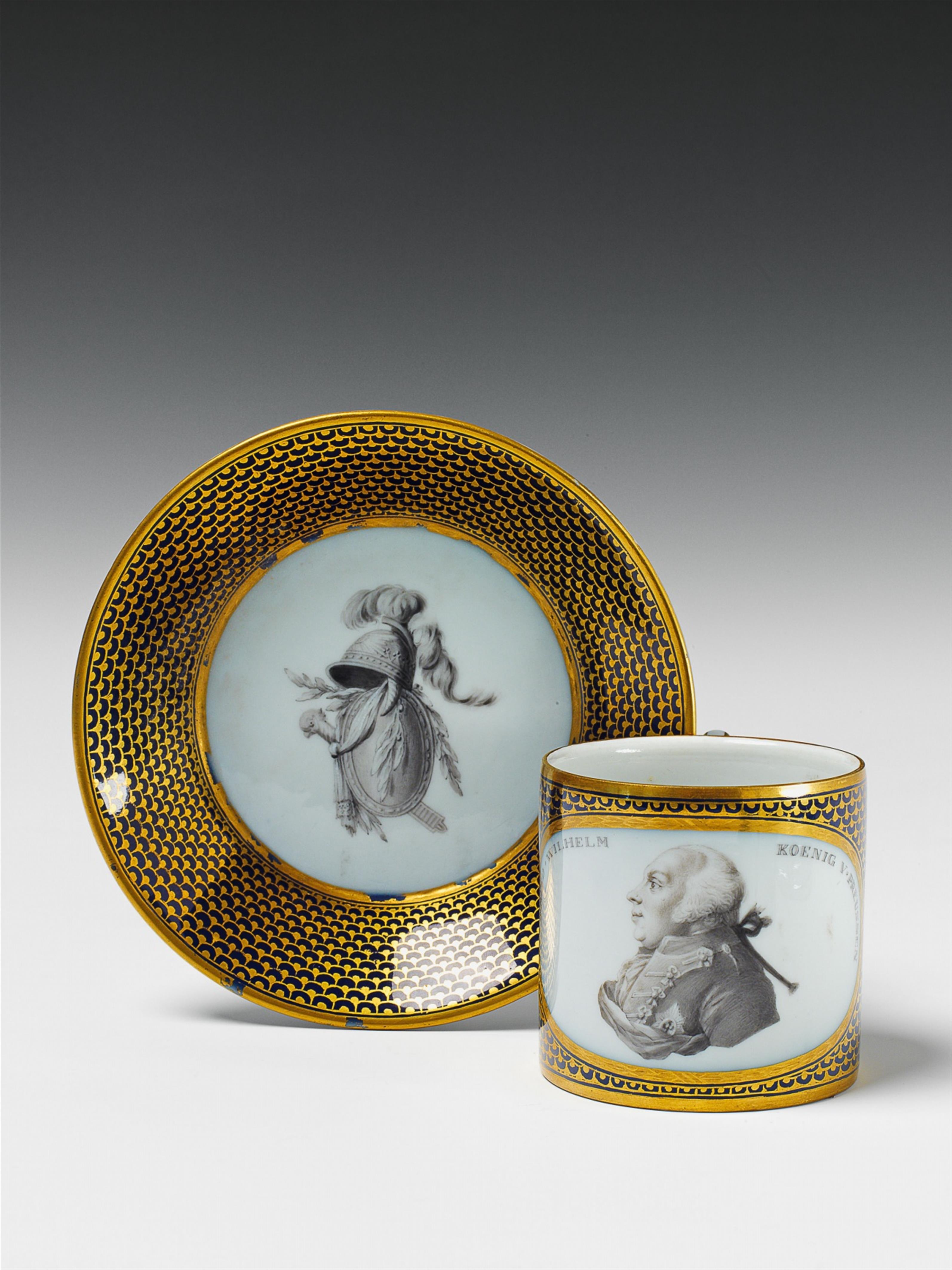 A Berlin KPM porcelain cup and saucer with a portrait of Frederick William II of Prussia. - image-1