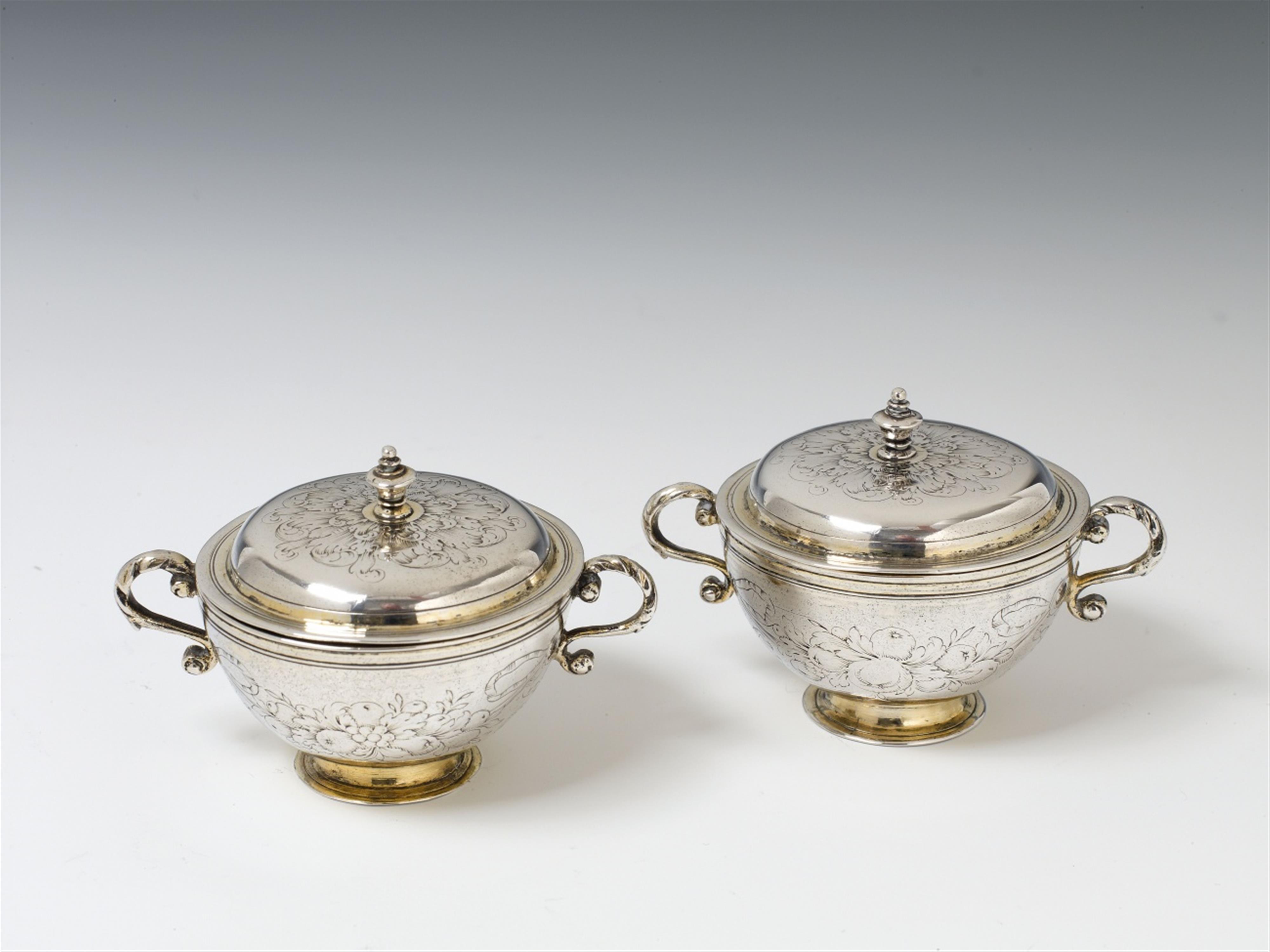 A pair of Augsburg silver gilt ointment jars. Marks of Tobias Baur, 1689 - 92. - image-1