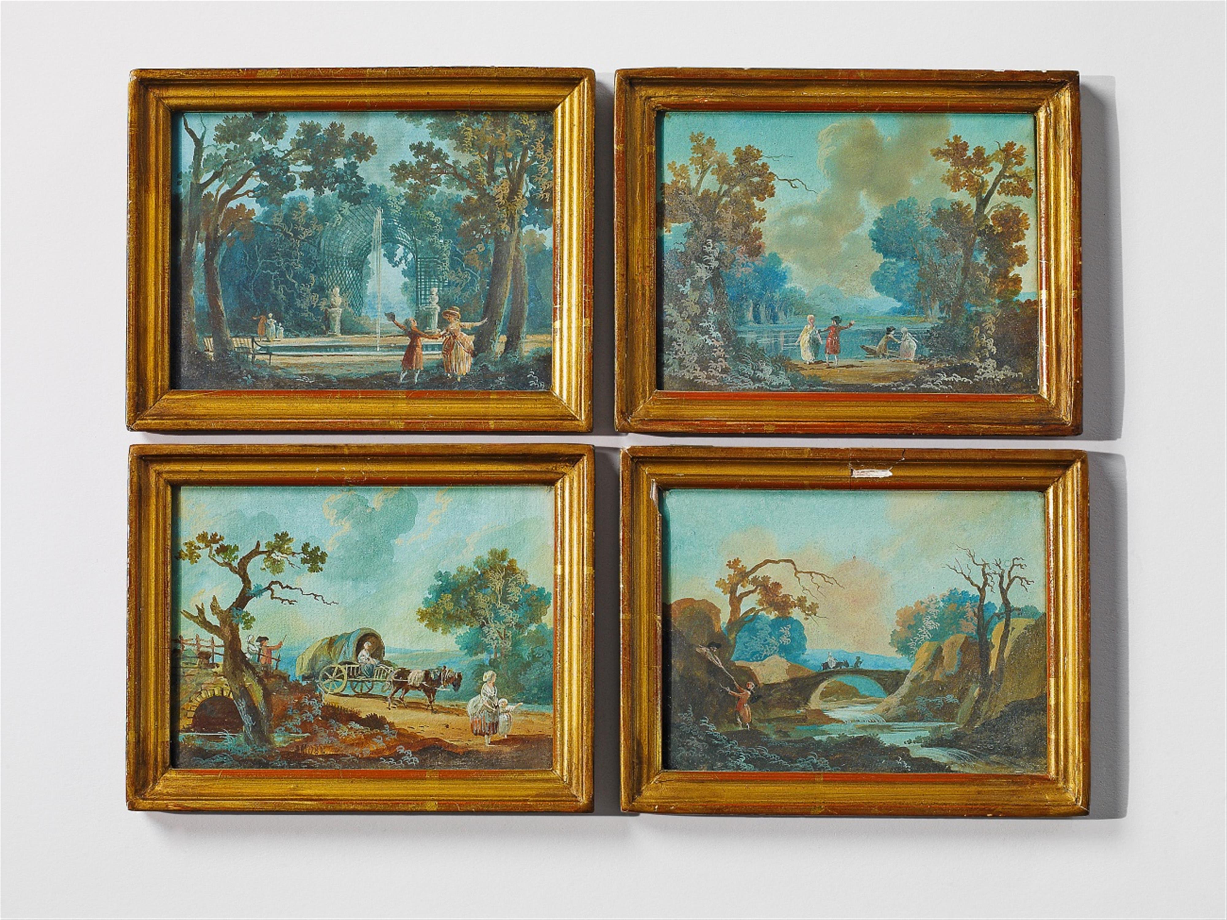 Four small, French landscapes in the manner of Jean Baptiste Pillement. - image-1