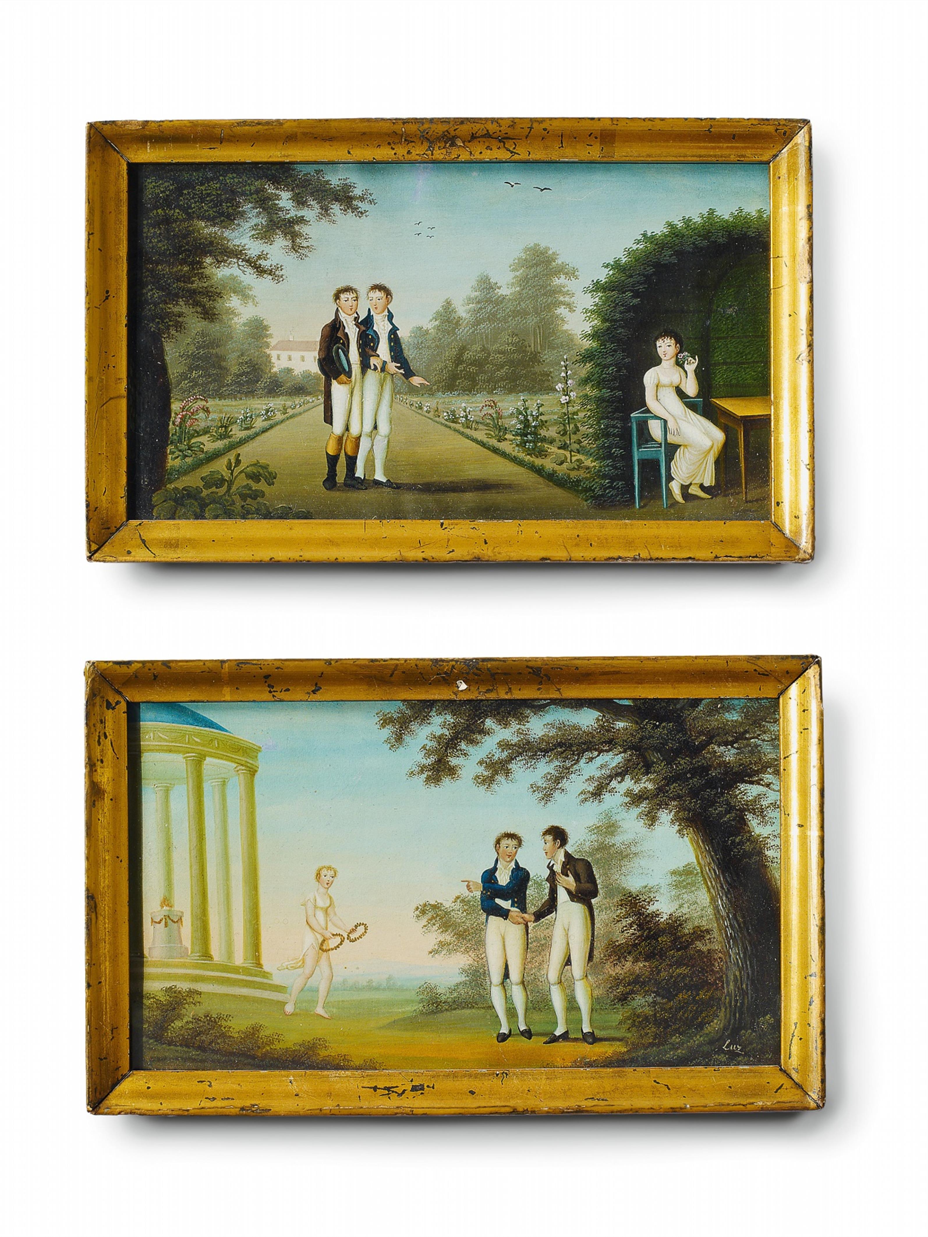 A pair of German neoclassical friendship paintings. - image-1
