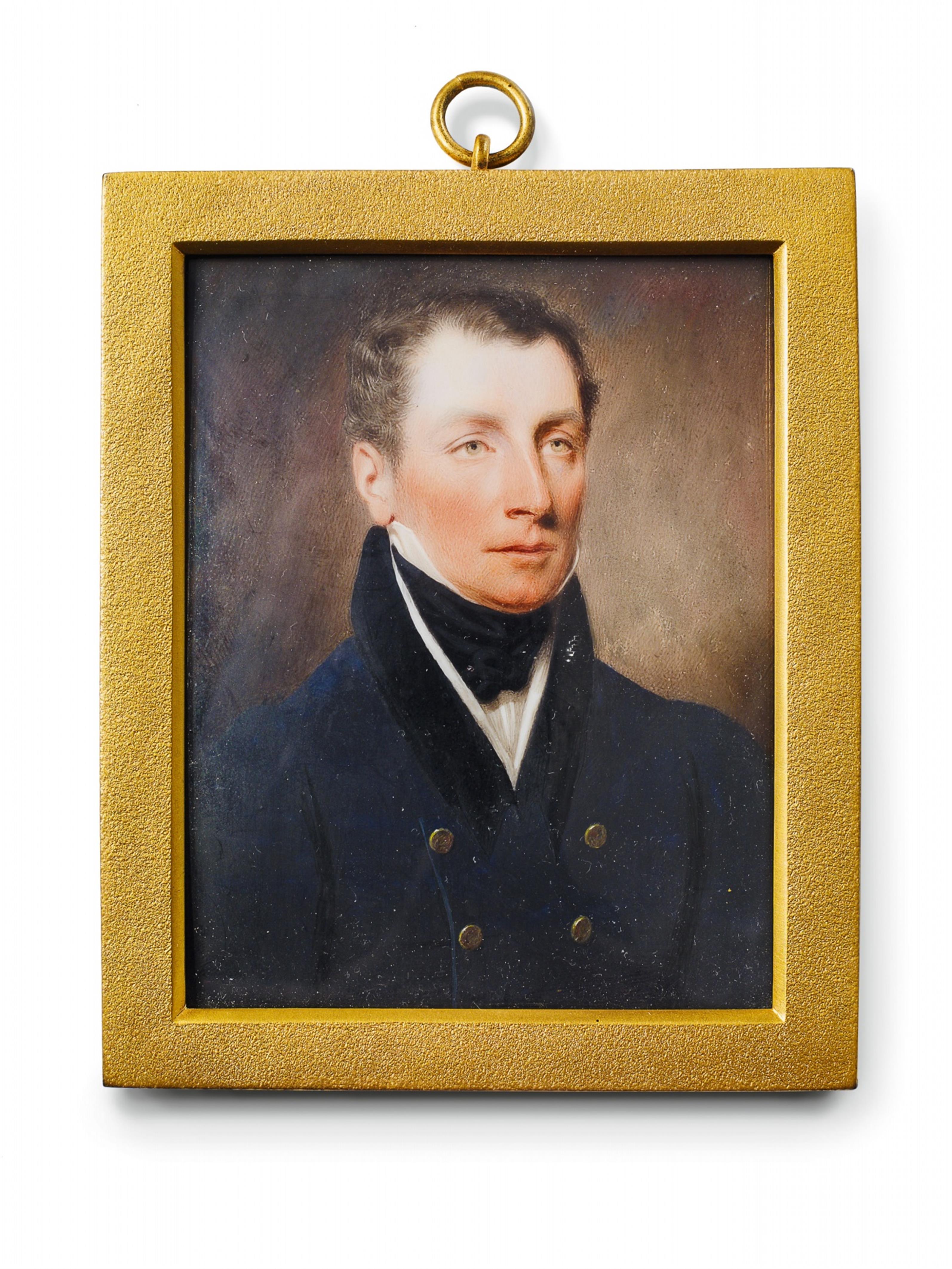 An English portrait of a gentleman in a dark blue coat. - image-1