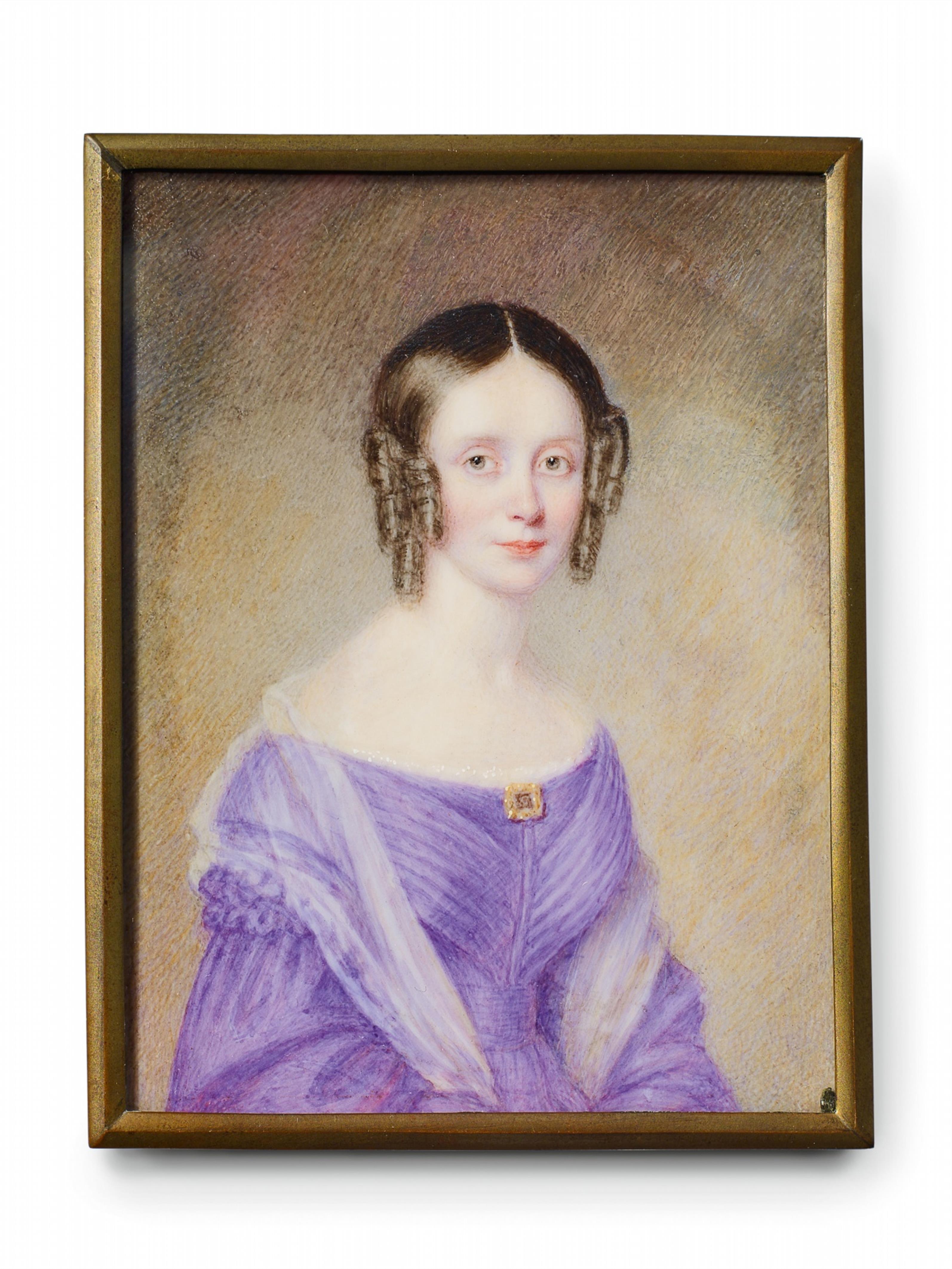 Porträt einer Biedermeierdame in violettem Kleid - image-1