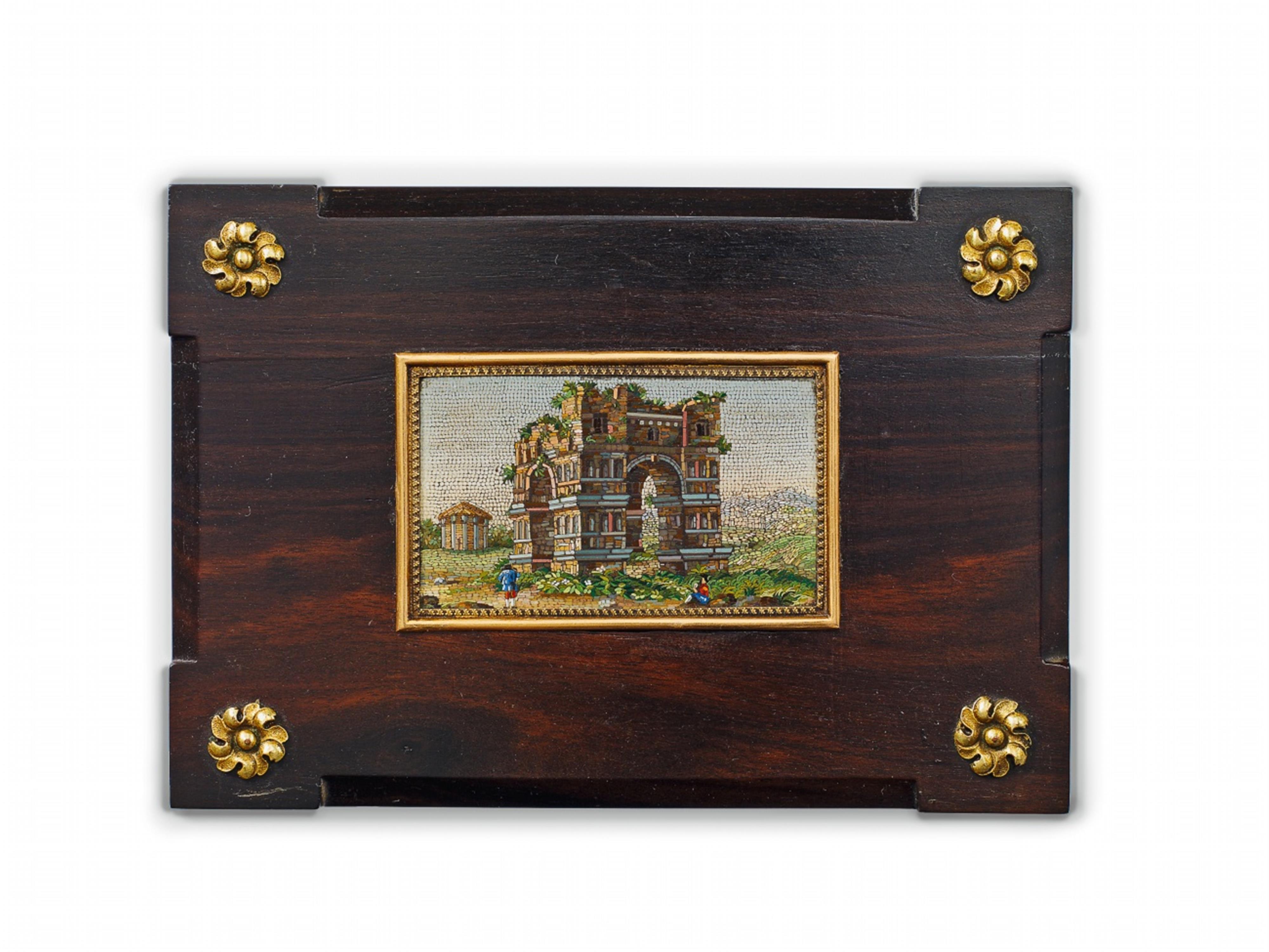 A Roman coloured glass micromosaic plaque with a very fine depiction of an antique triumphal arch. - image-1