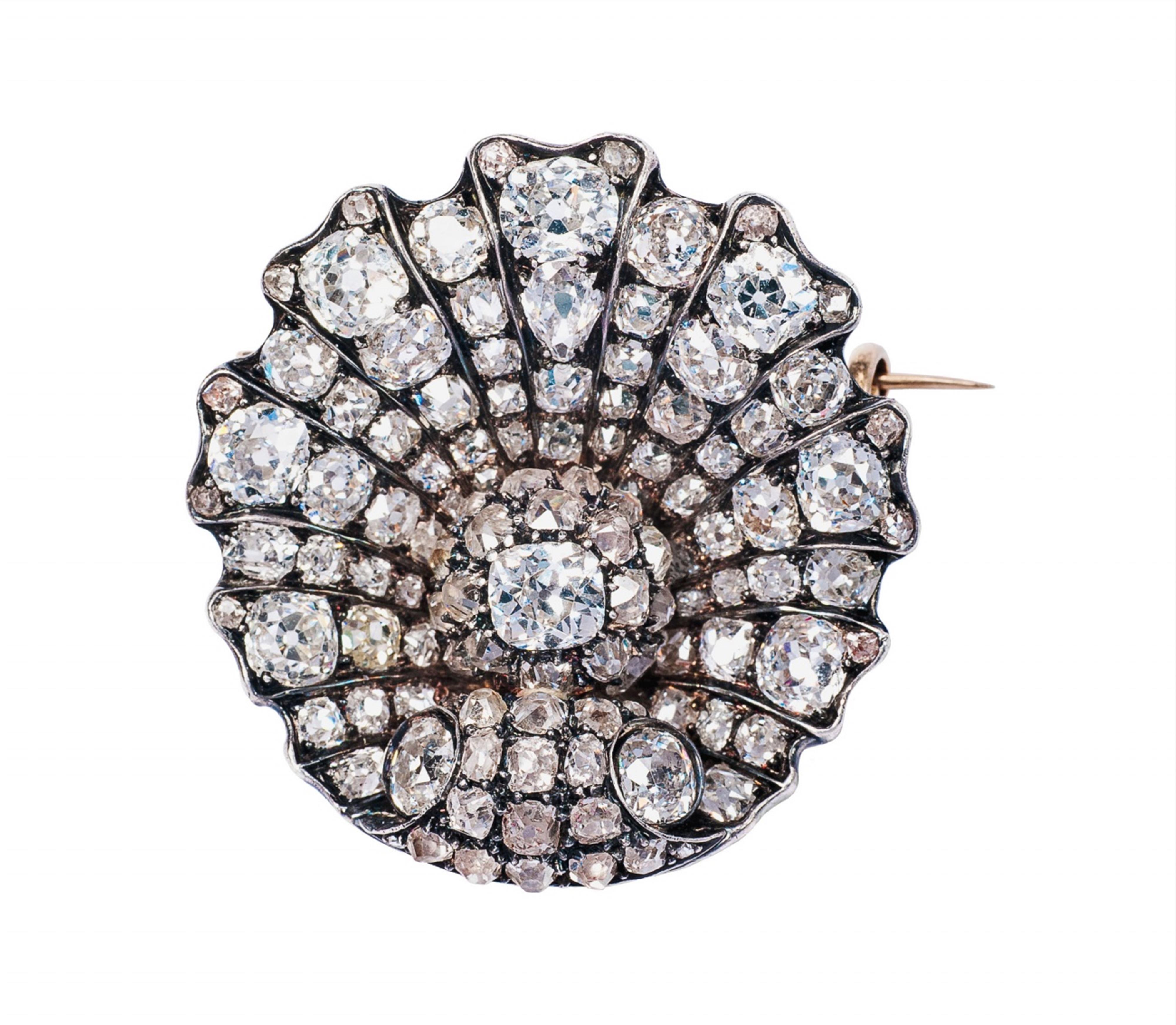 A 14k gold, silver and diamond brooch - image-1