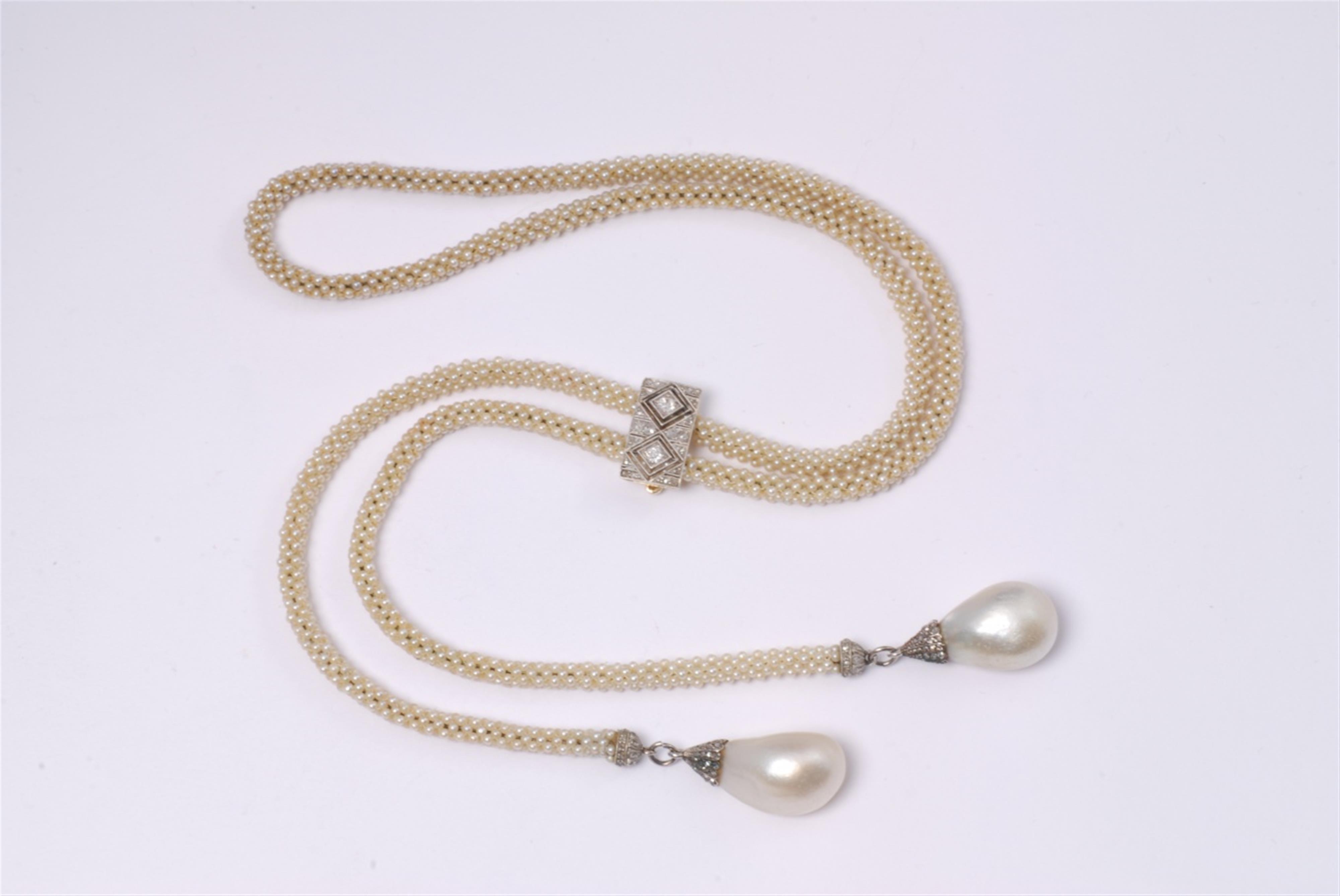 A German 14k gold, silver and Oriental pearl sautoir. - image-6