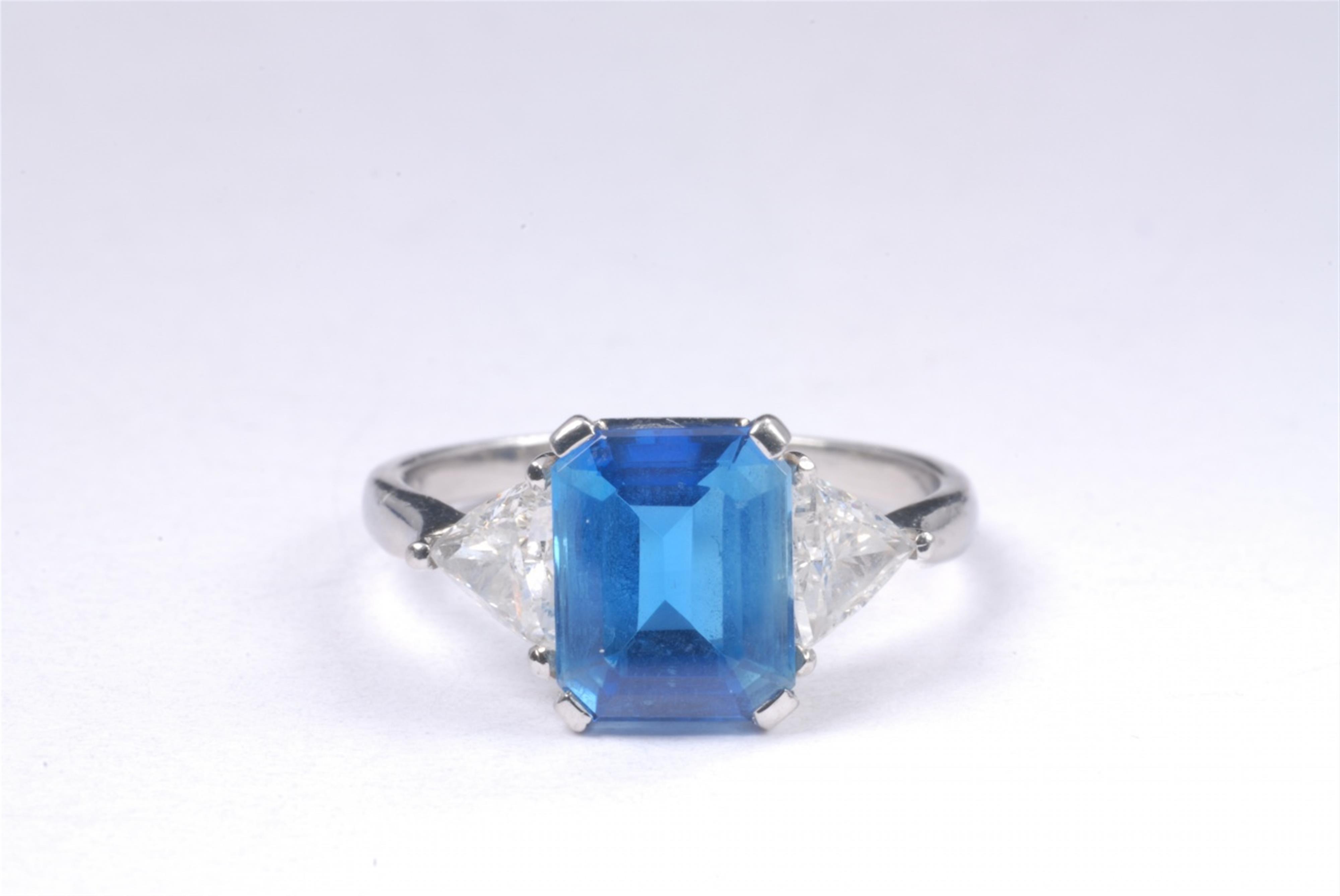 A platinum, diamond and aquamarine ring. - image-1