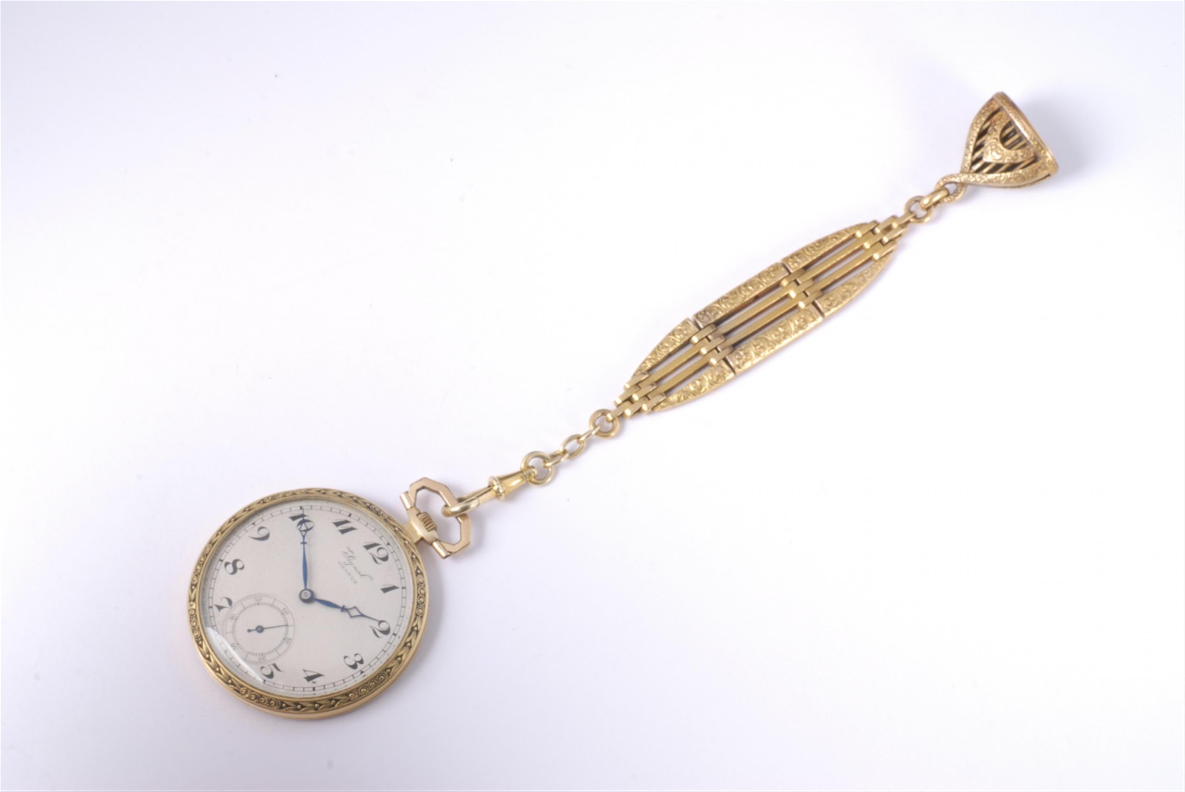 An 18k gold demi-hunter tailcoat watch and 14k gold fob. - image-1