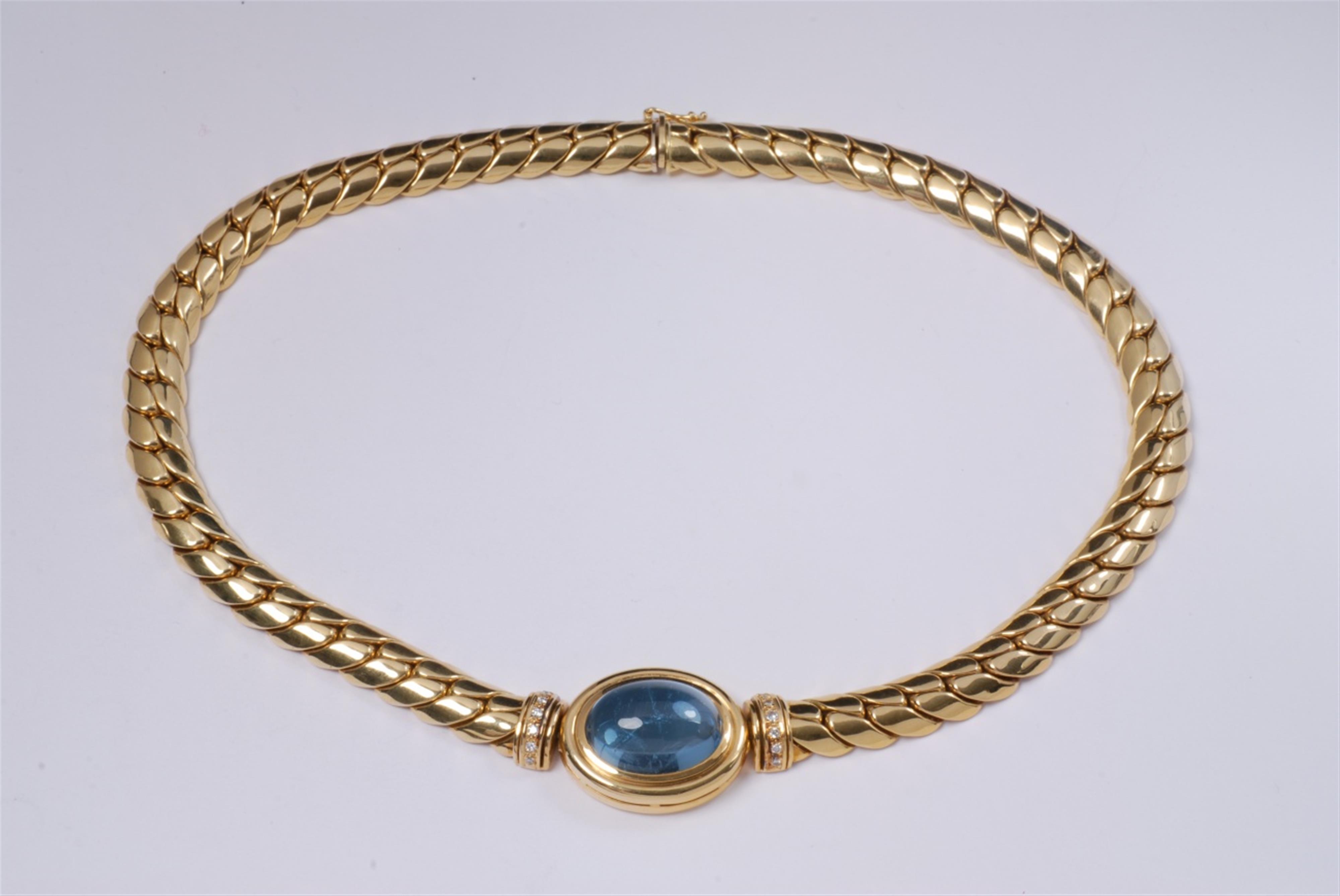 An 18k gold and aquamarine collier. - image-1
