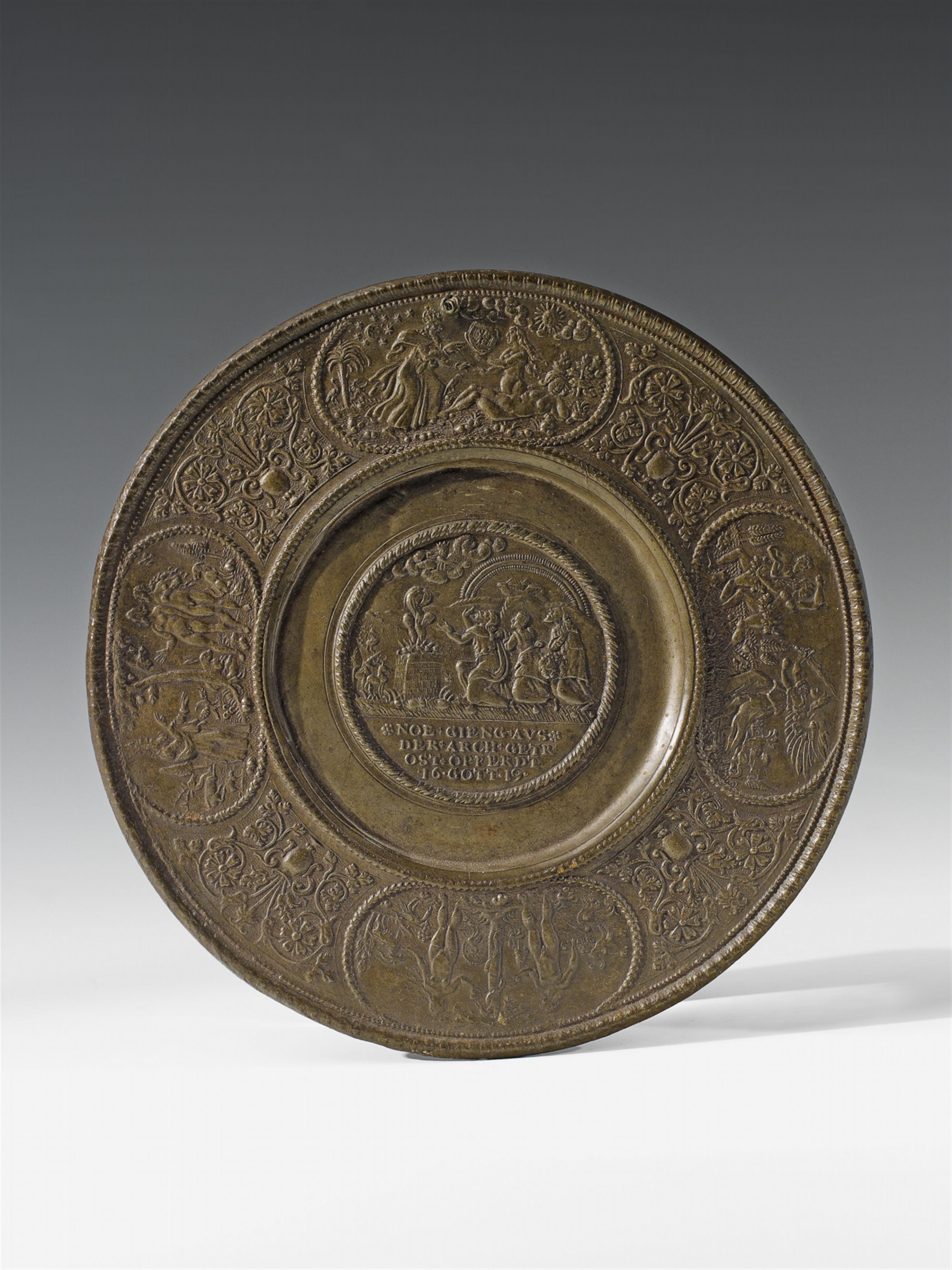 A small Nuremberg engraved tin "Noah" plate. - image-1