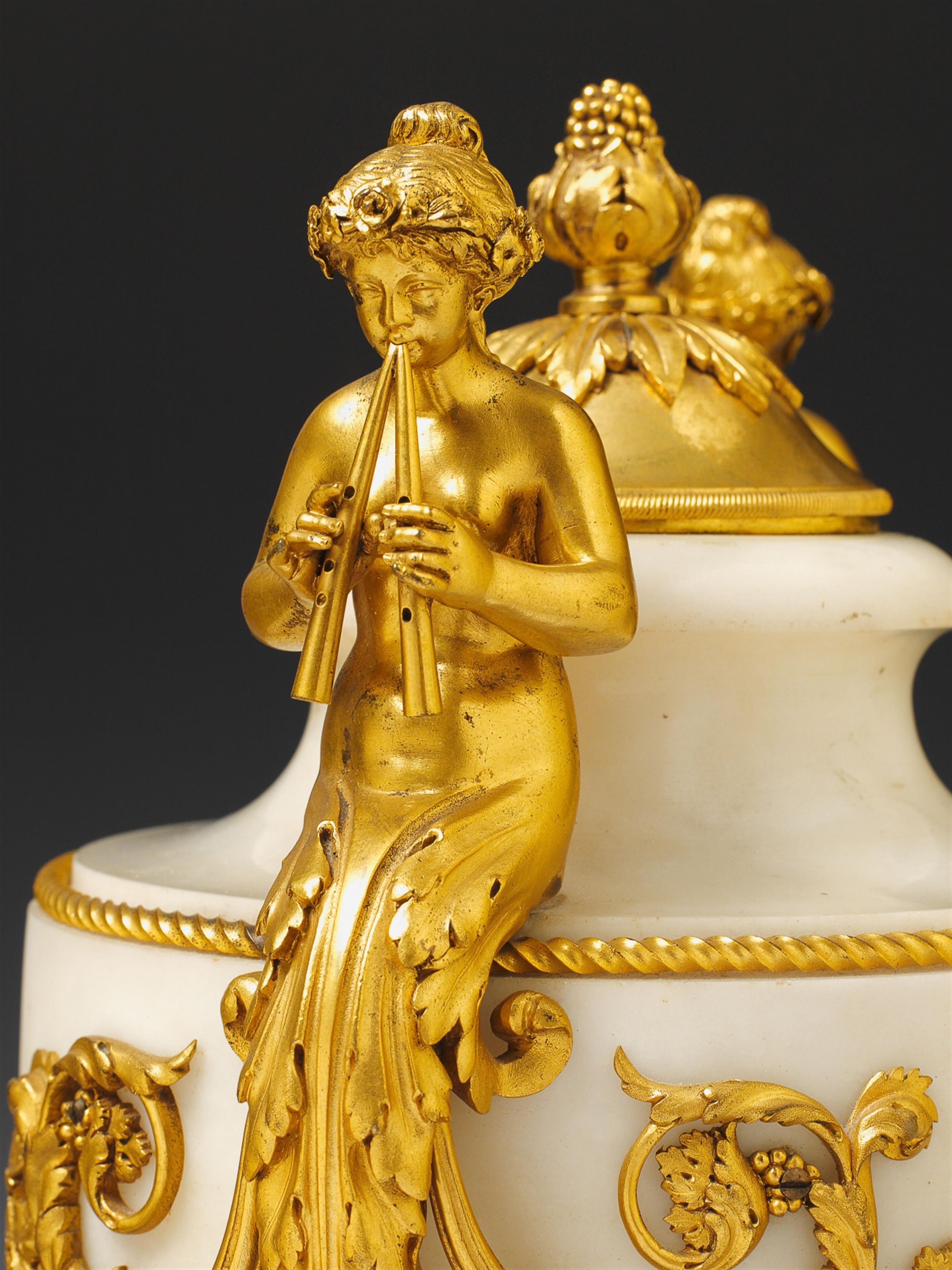 A pair of French époque Louis XVI ormolu mounted white marble vases. - image-3