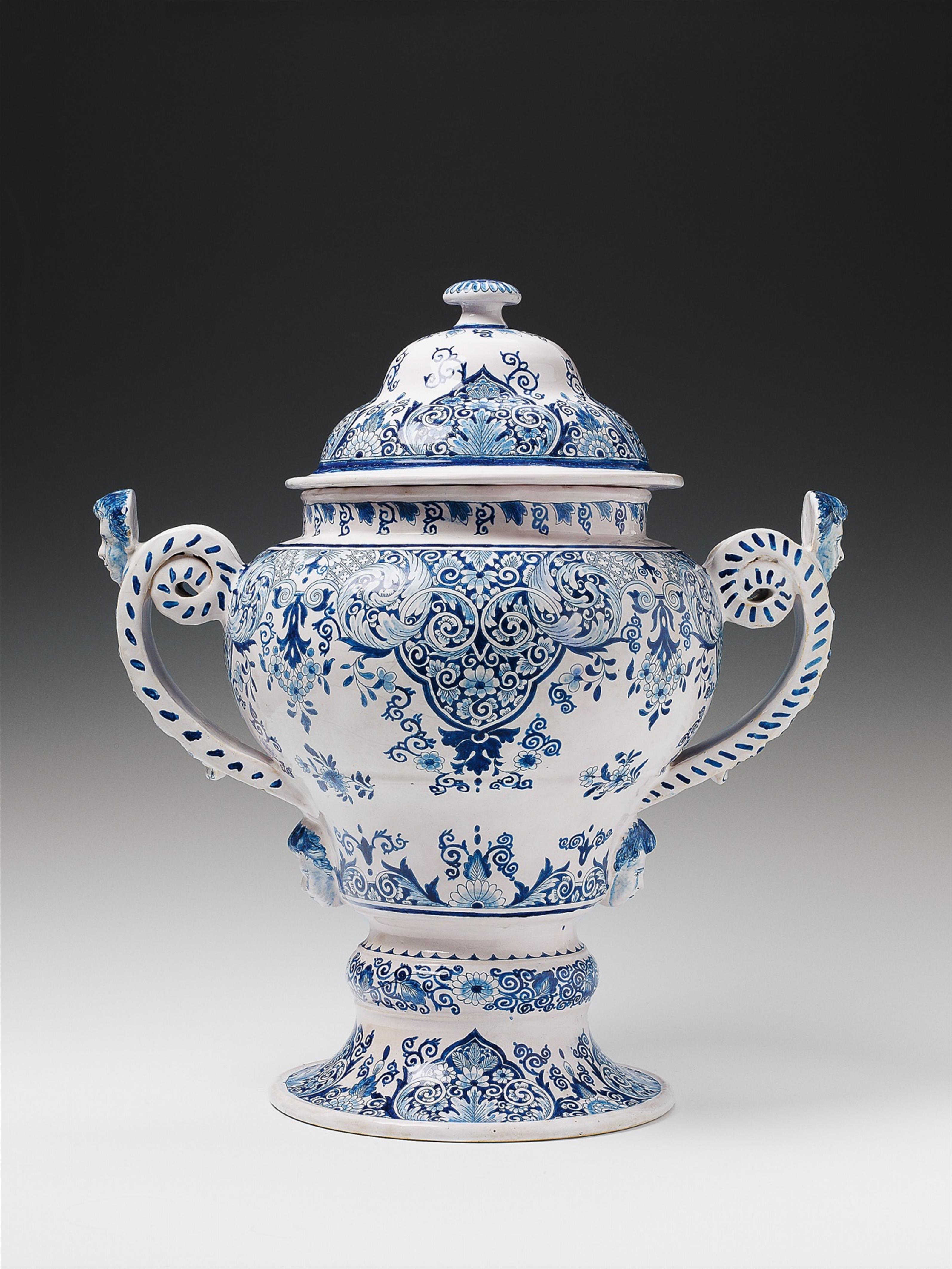 A highly representative French faience covered vase with blue "grand feu" decor - image-1