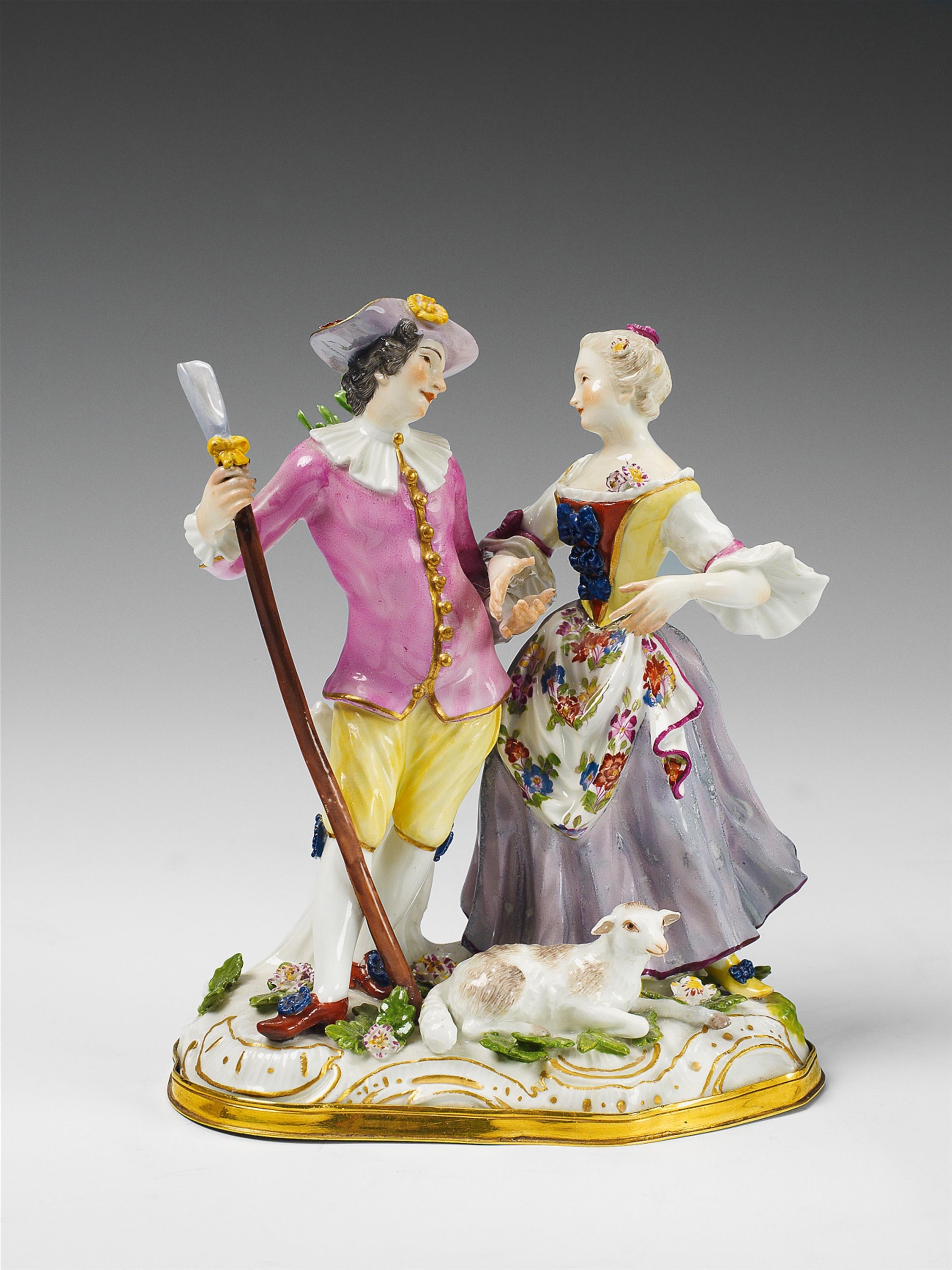 A Meissen ormolu-mounted porcelain group of two shepherds. - image-1