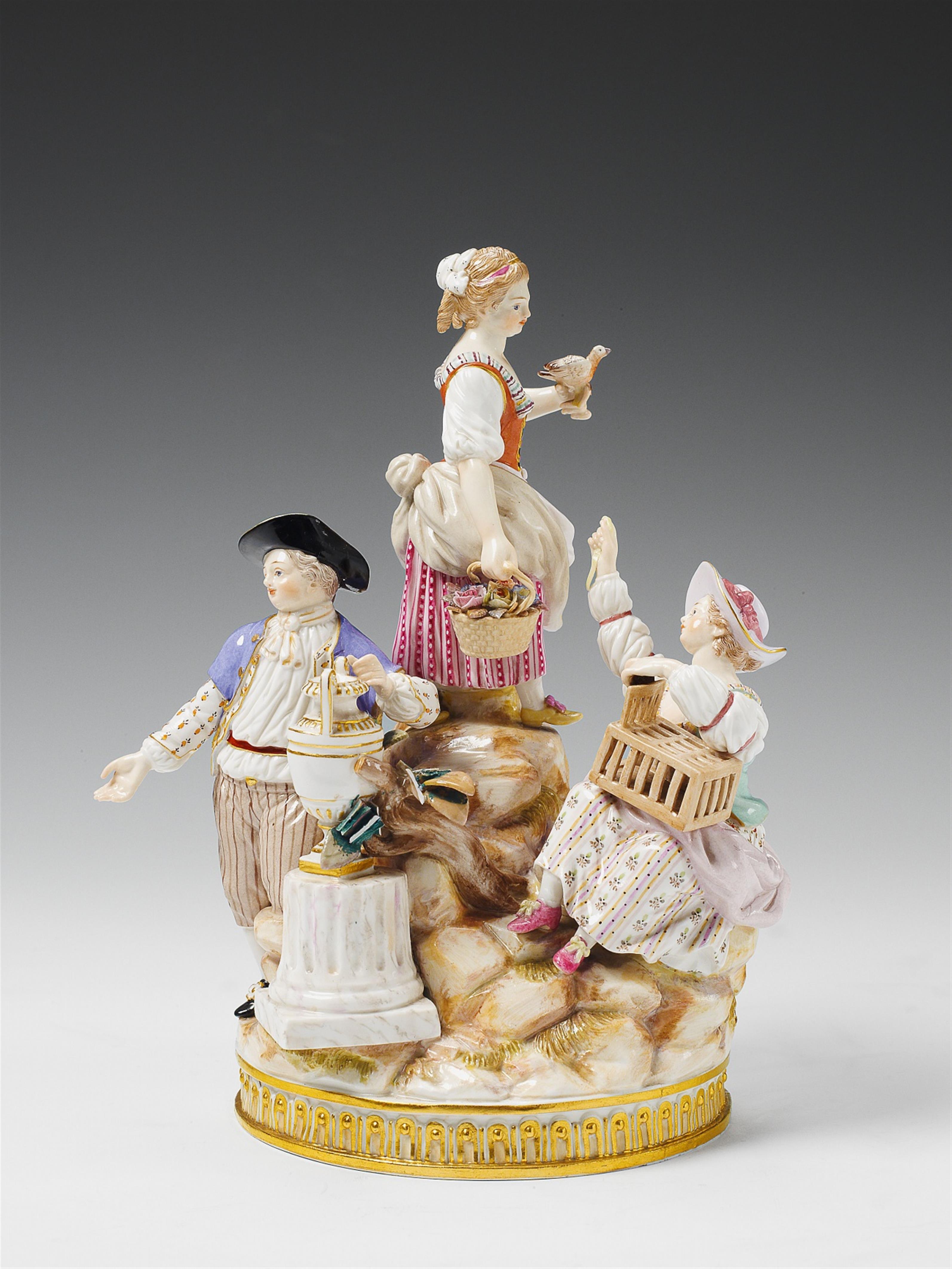 A Meissen porcelain group of three little gardeners. - image-1