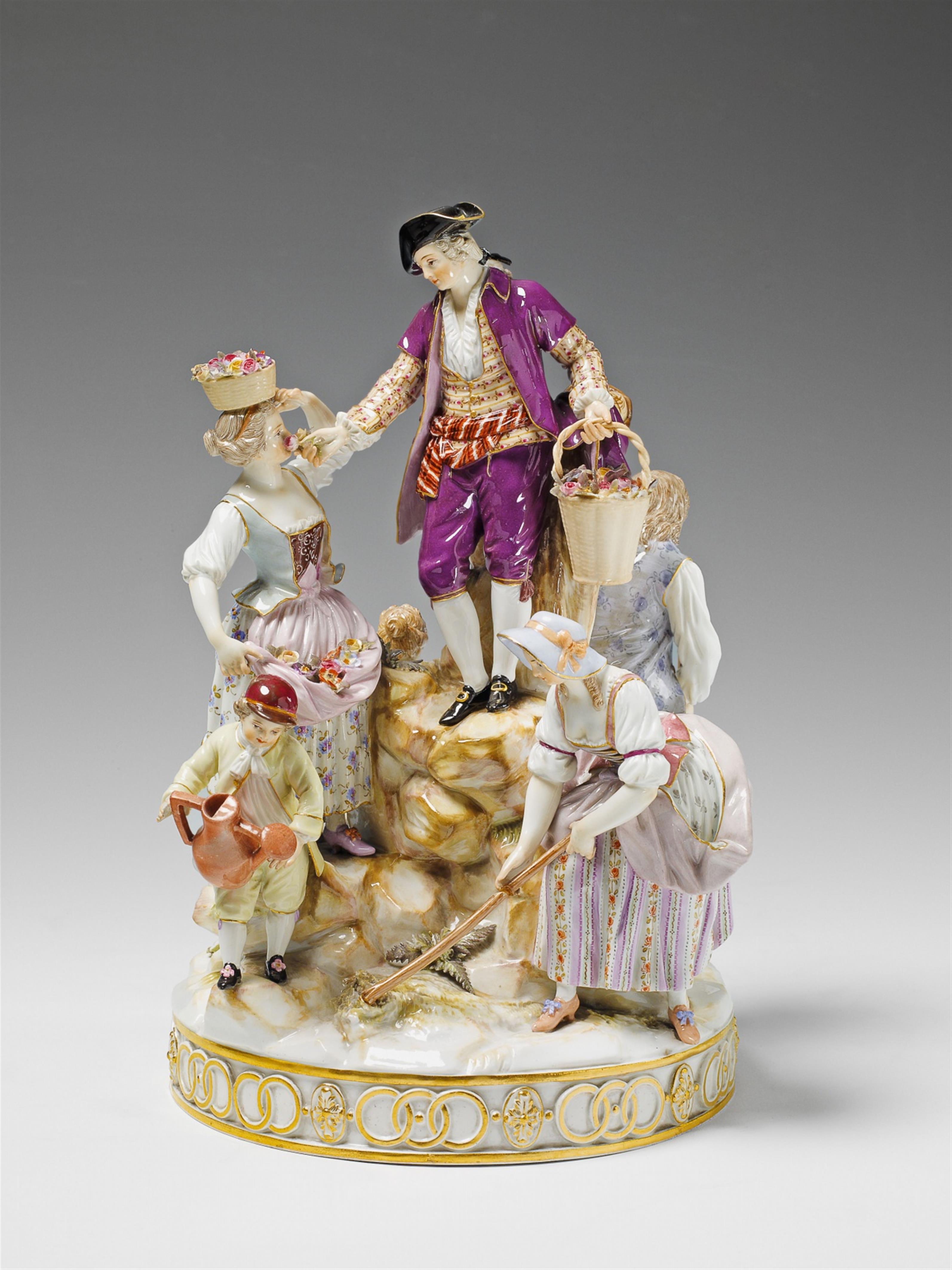 A large Meissen porcelain group of six gardeners. - image-1