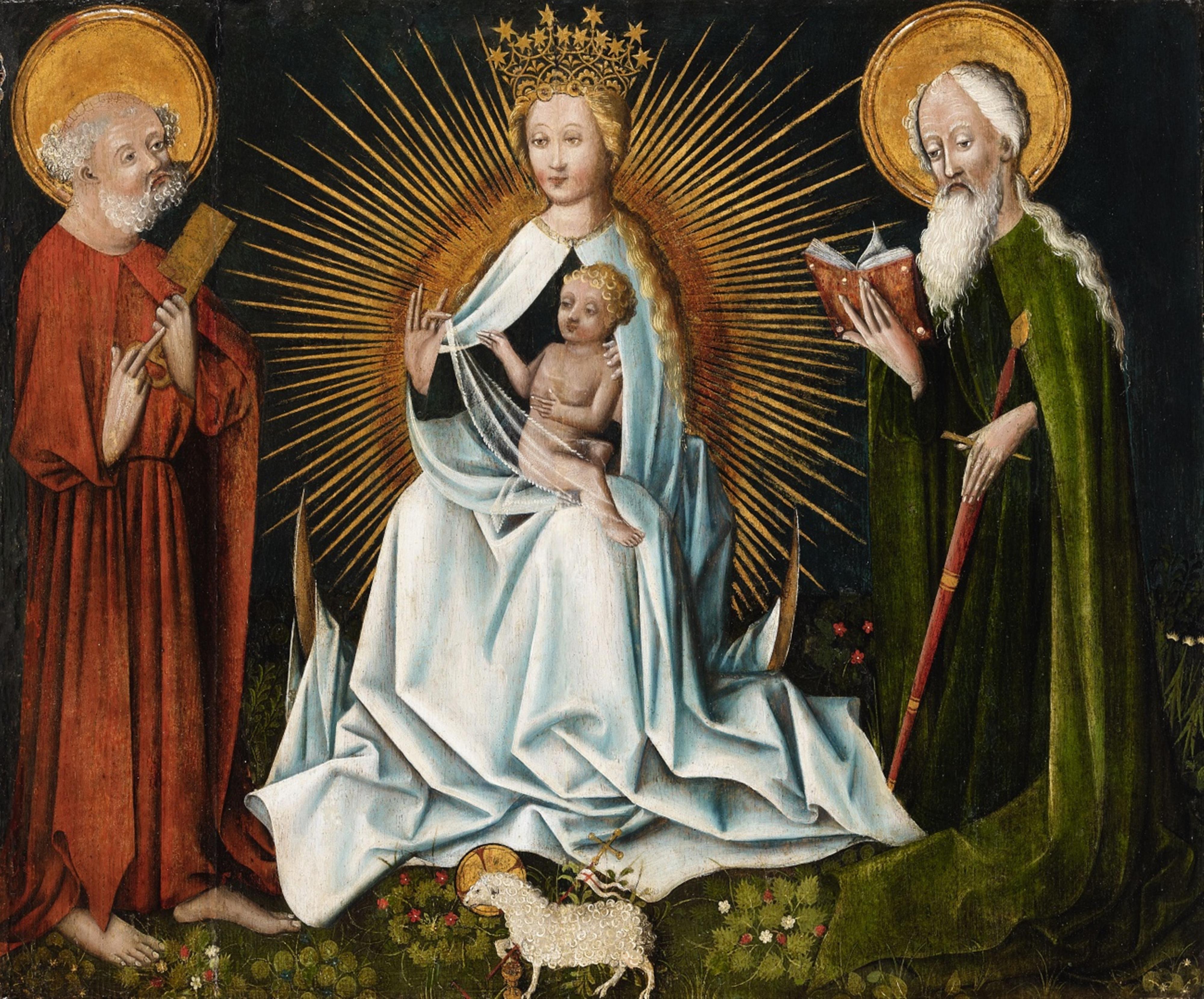 Wohl Böhmischer Meister um 1430/1440 - Muttergottes und die Heiligen Petrus und Paulus - image-1