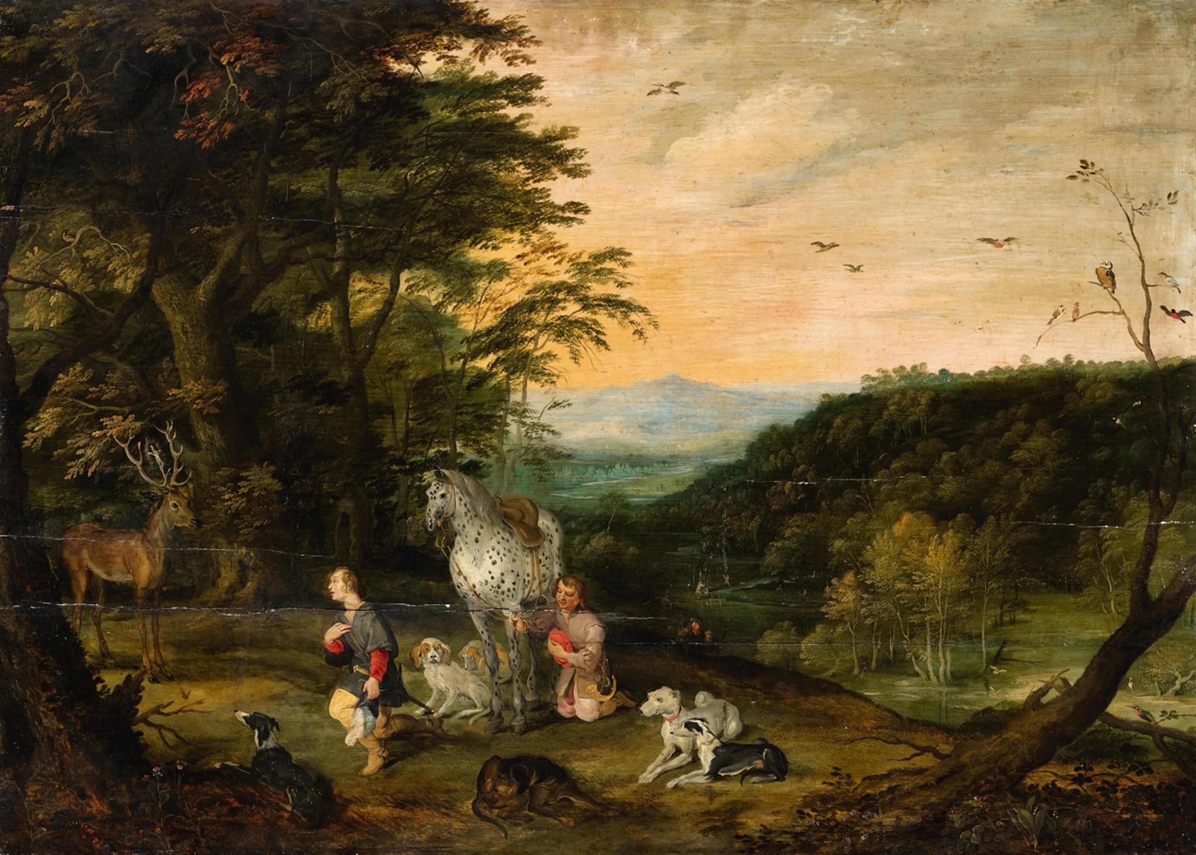 Jan Brueghel d. J., Werkstatt - Landschaft mit dem Heiligen Hubertus - image-1