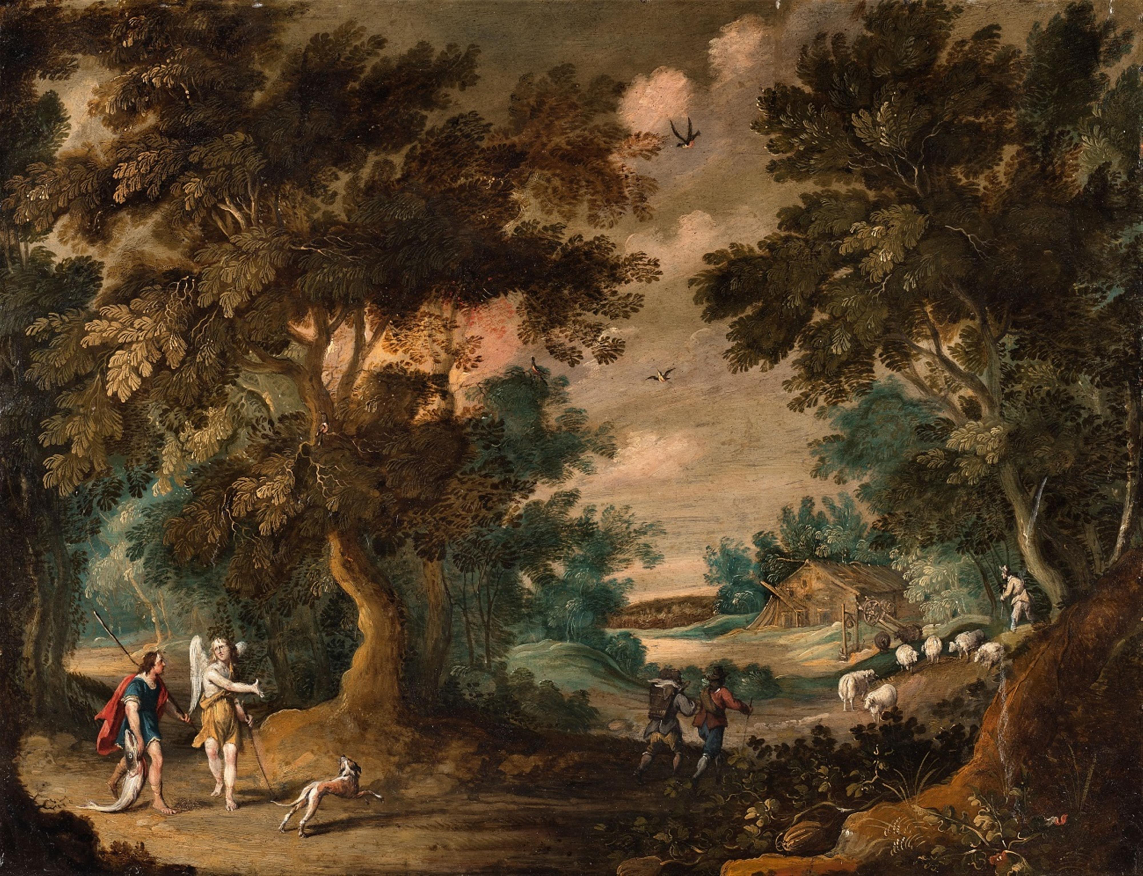 Flemish School 17th century - Tobias and the Angel in a Wooded Landscape The Penitent Mary Magdalene in a River Landscape - image-1