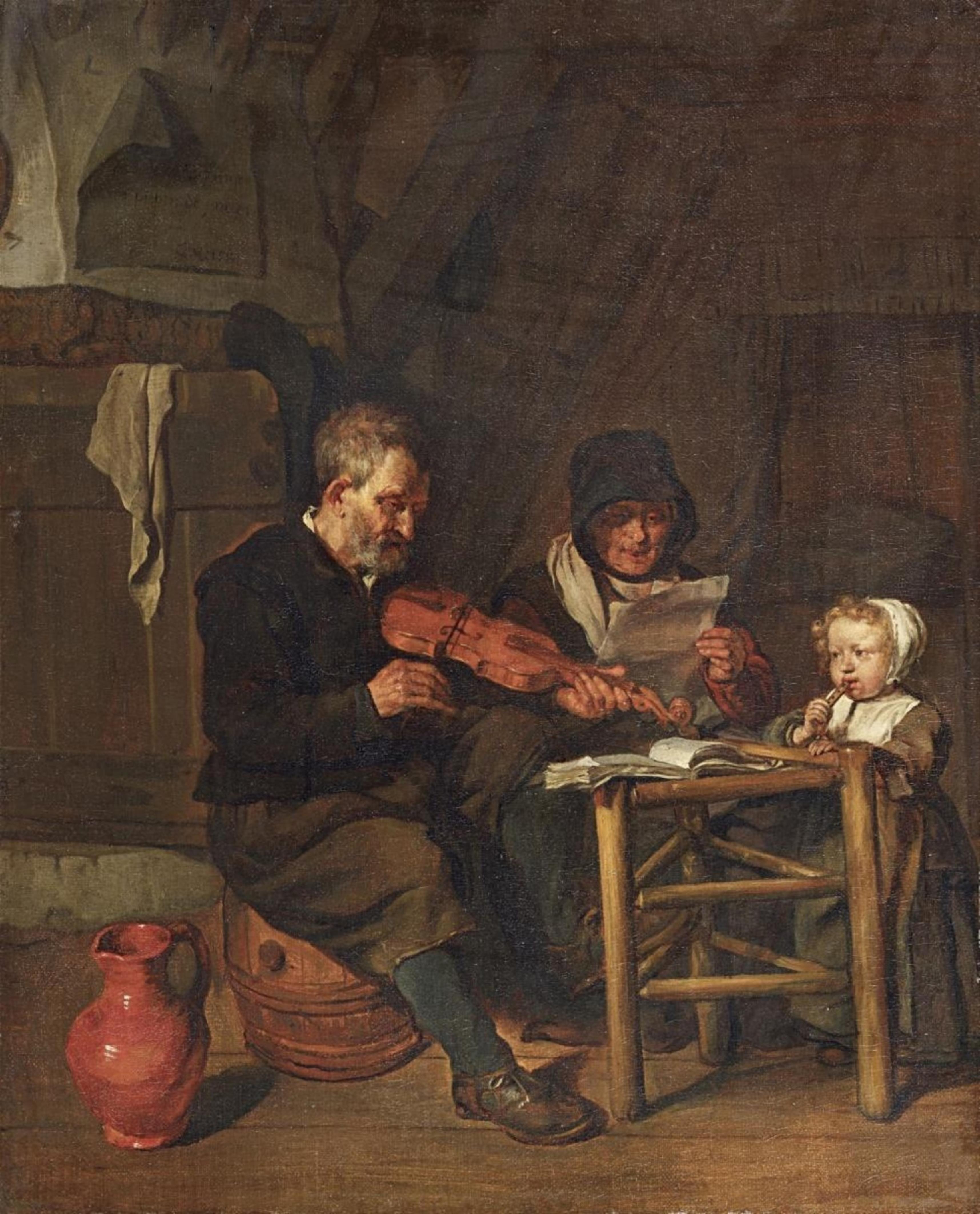 Gabriel Metsu - As the Old Sang, So the Young Pipe - image-1