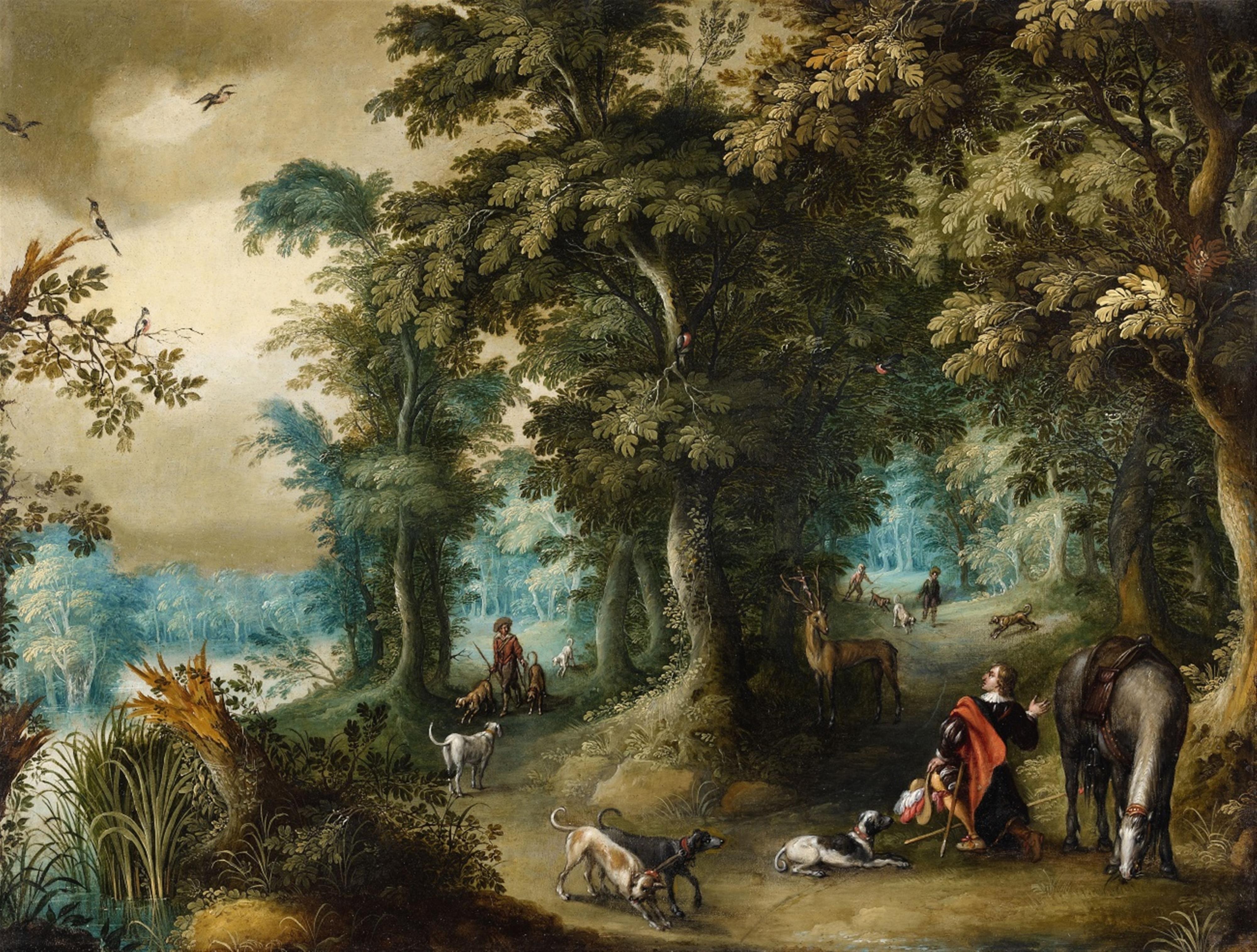 Alexander Keirincx - A Forest Landscape with Saint Hubert - image-1