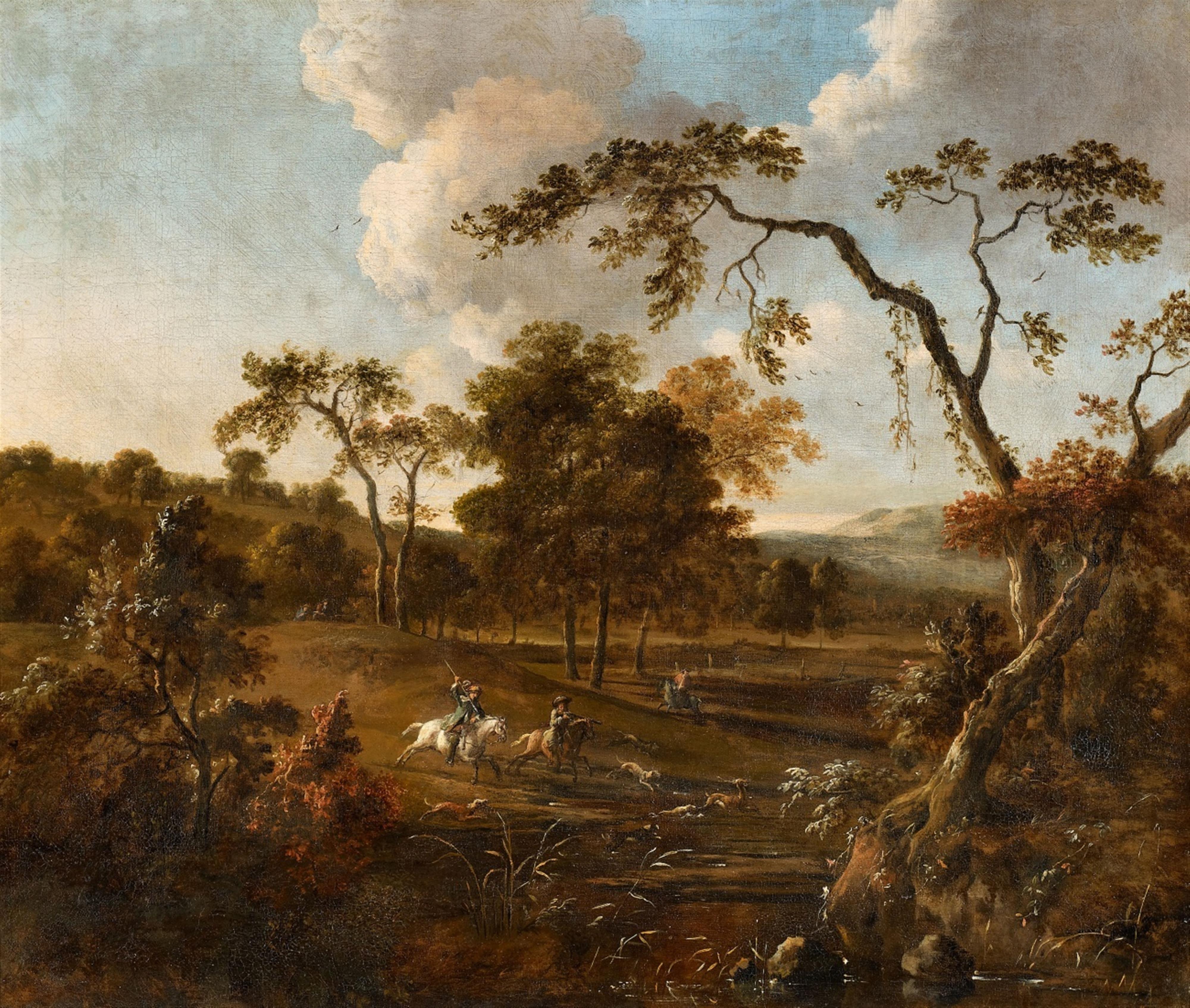 Jan Wijnants - Landscape with Rolling Hills and a Stag Hunt - image-1