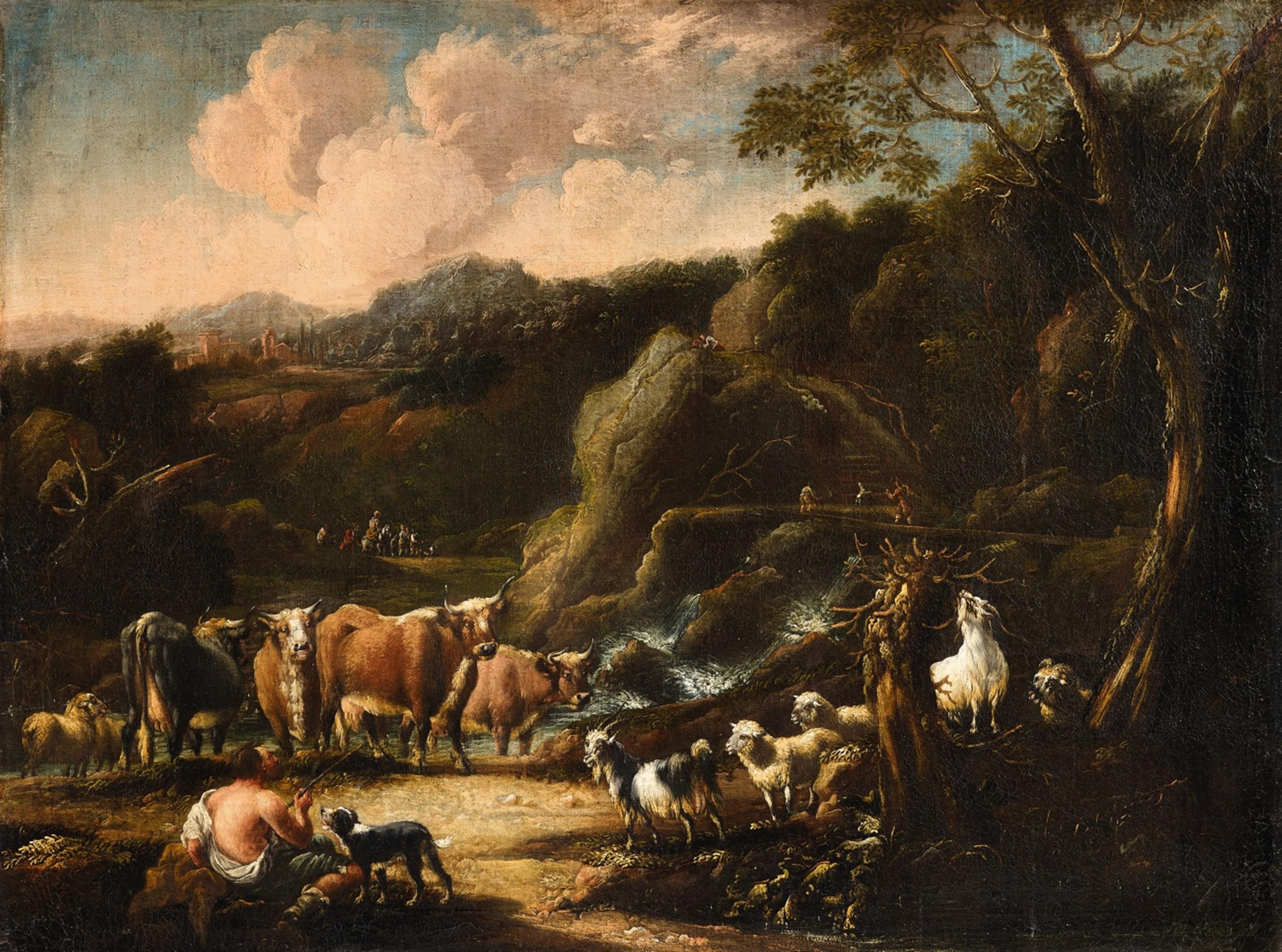 Philipp Peter Roos, called Rosa Da Tivoli - Landscape with Cowherds - image-1