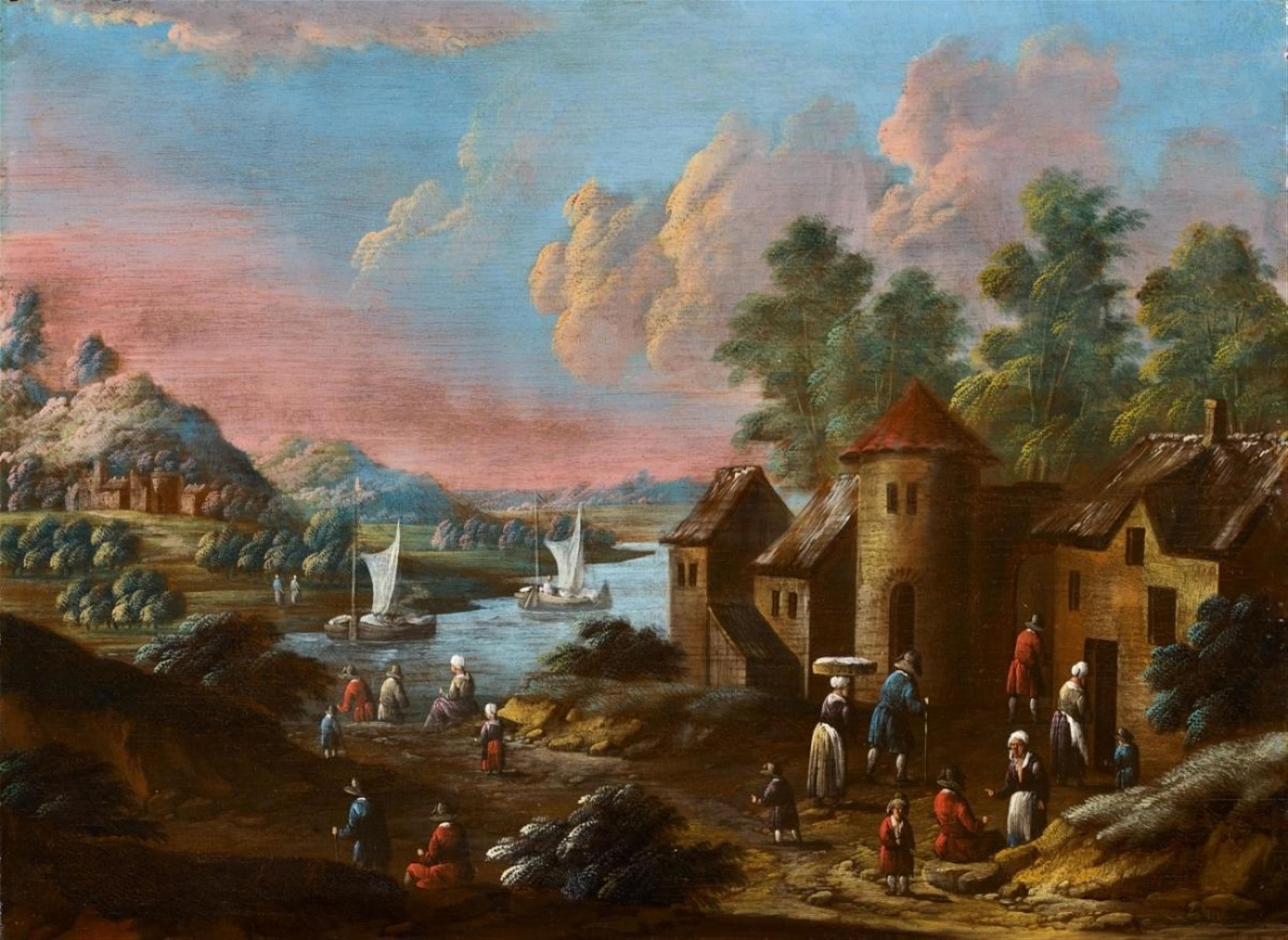 Marc Baets - Farmyard by a River with Figural Staffage - image-1